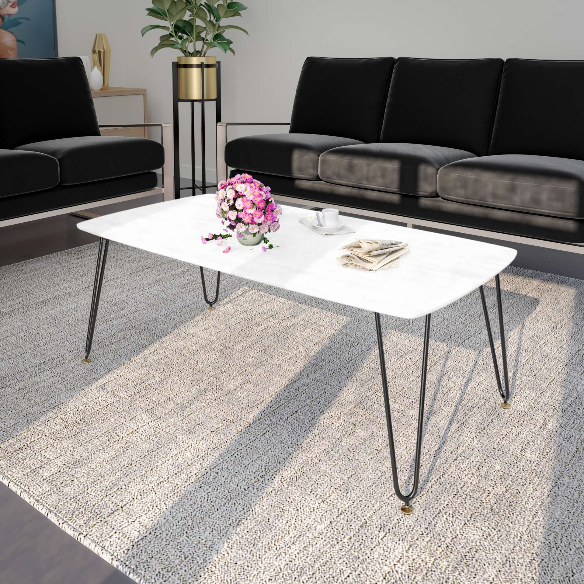 LeisureMod Elmwood Modern Wood Top Coffee Table With Iron Base - Image 20