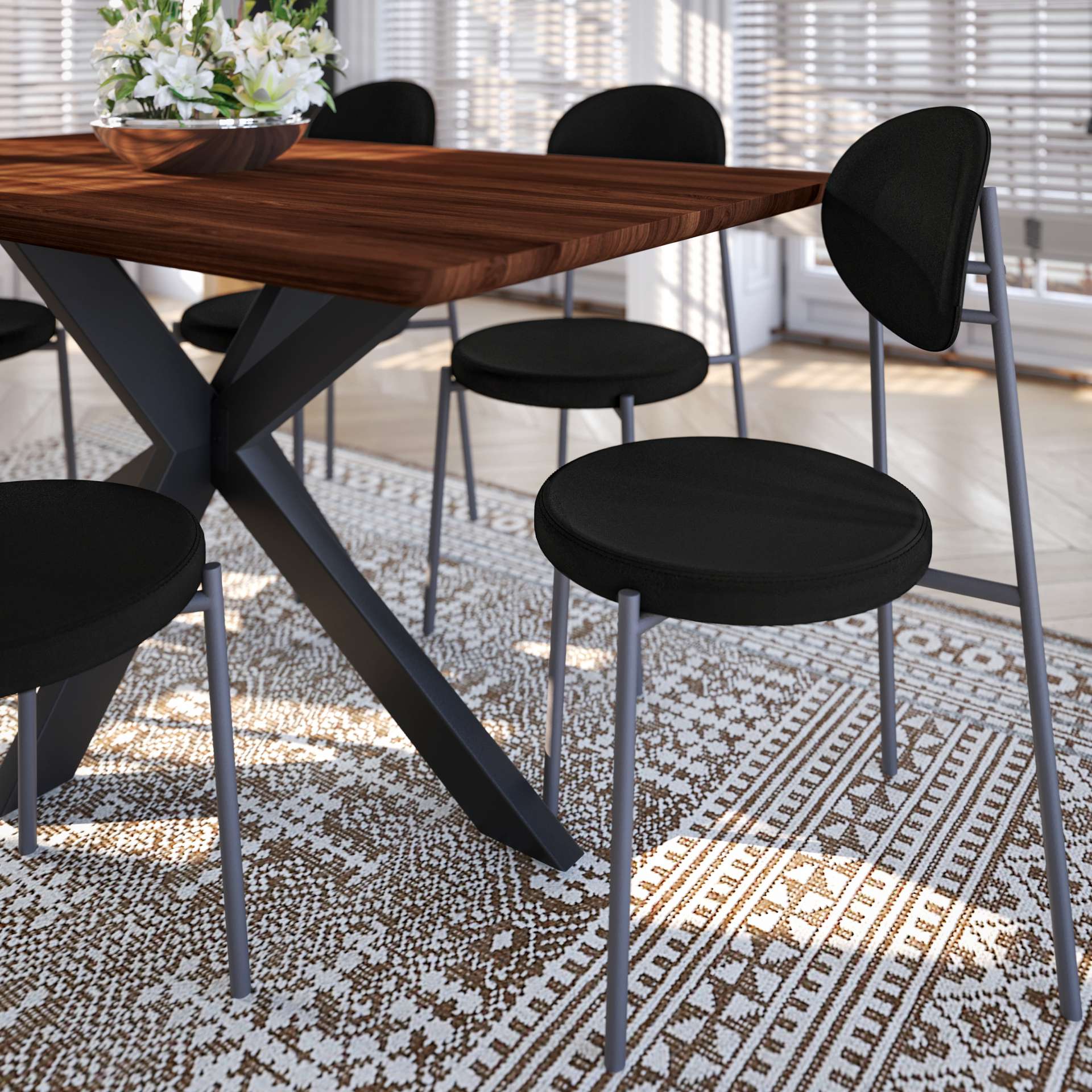 LeisureMod Euston Modern Velvet Dining Chair with Grey Steel Frame - Image 14