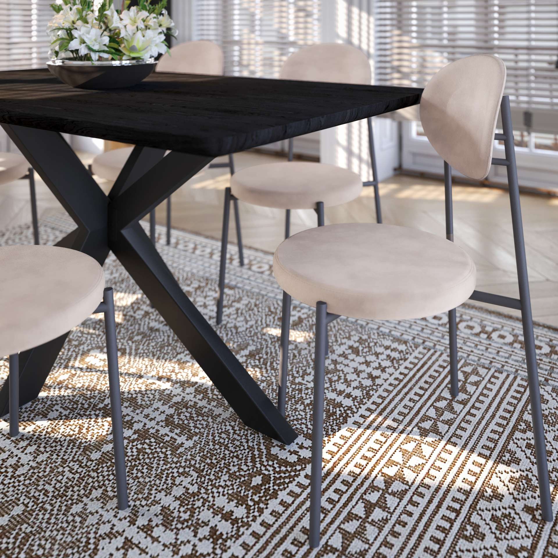 LeisureMod Euston Modern Velvet Dining Chair with Grey Steel Frame - Image 2