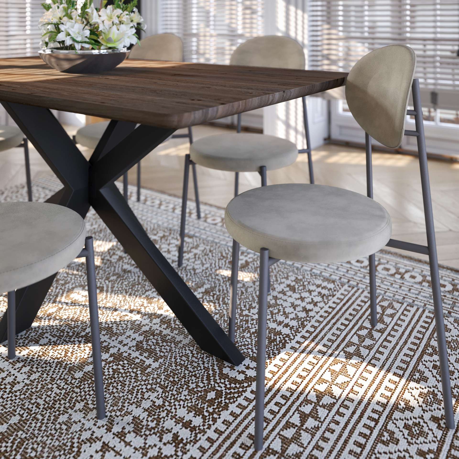 LeisureMod Euston Modern Velvet Dining Chair with Grey Steel Frame - Image 25