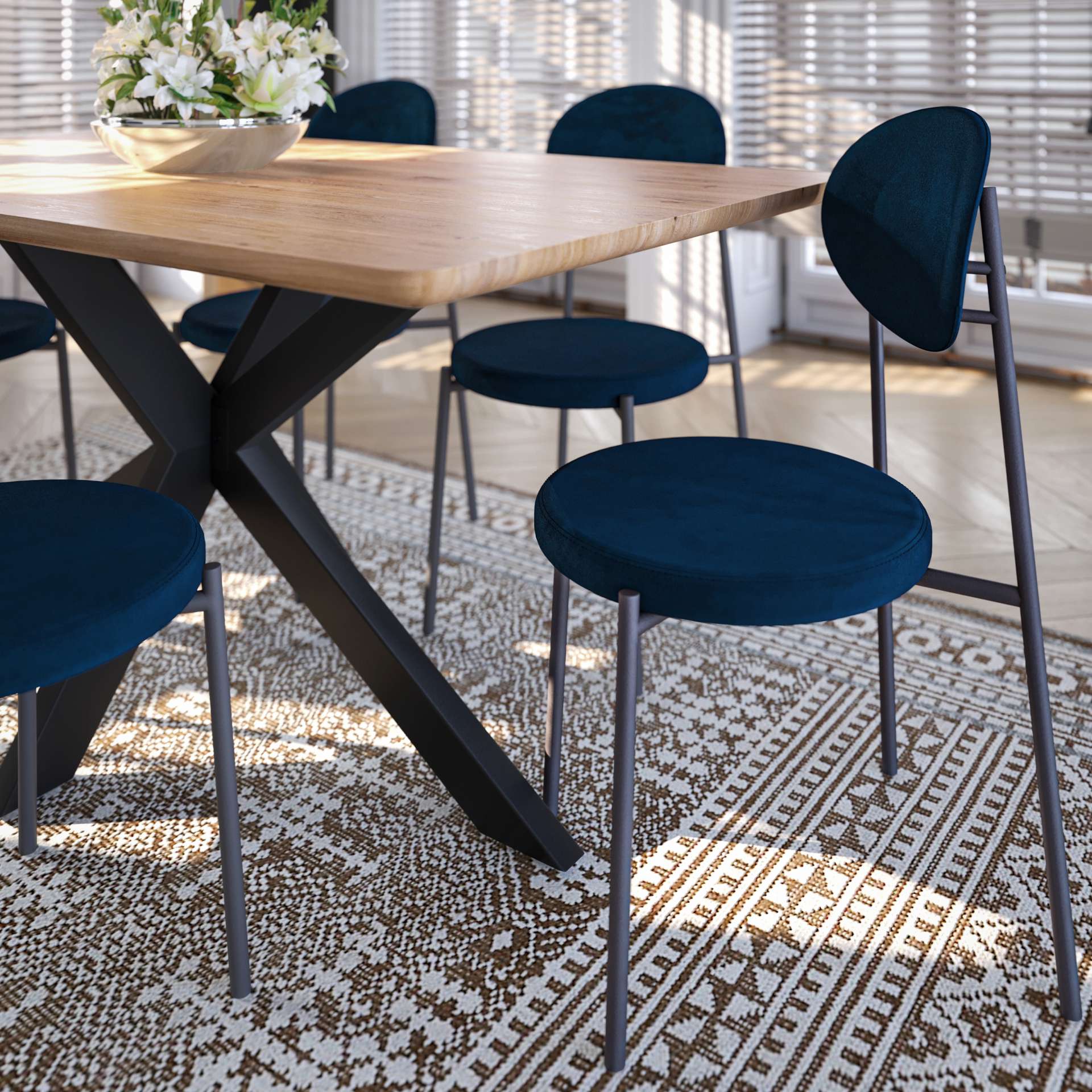 LeisureMod Euston Modern Velvet Dining Chair with Grey Steel Frame - Image 36