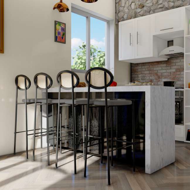 LeisureMod Euston Modern Wicker Bar Stool With Black Steel Frame - Image 12