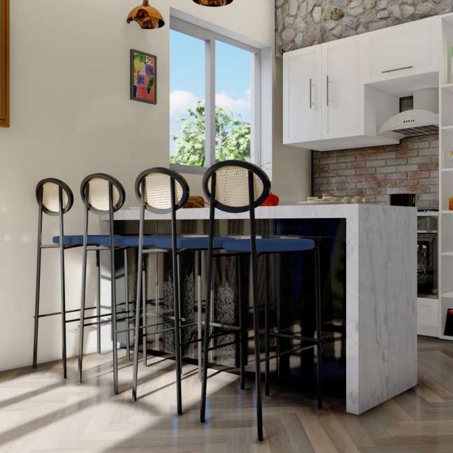 LeisureMod Euston Modern Wicker Bar Stool With Black Steel Frame - Image 24