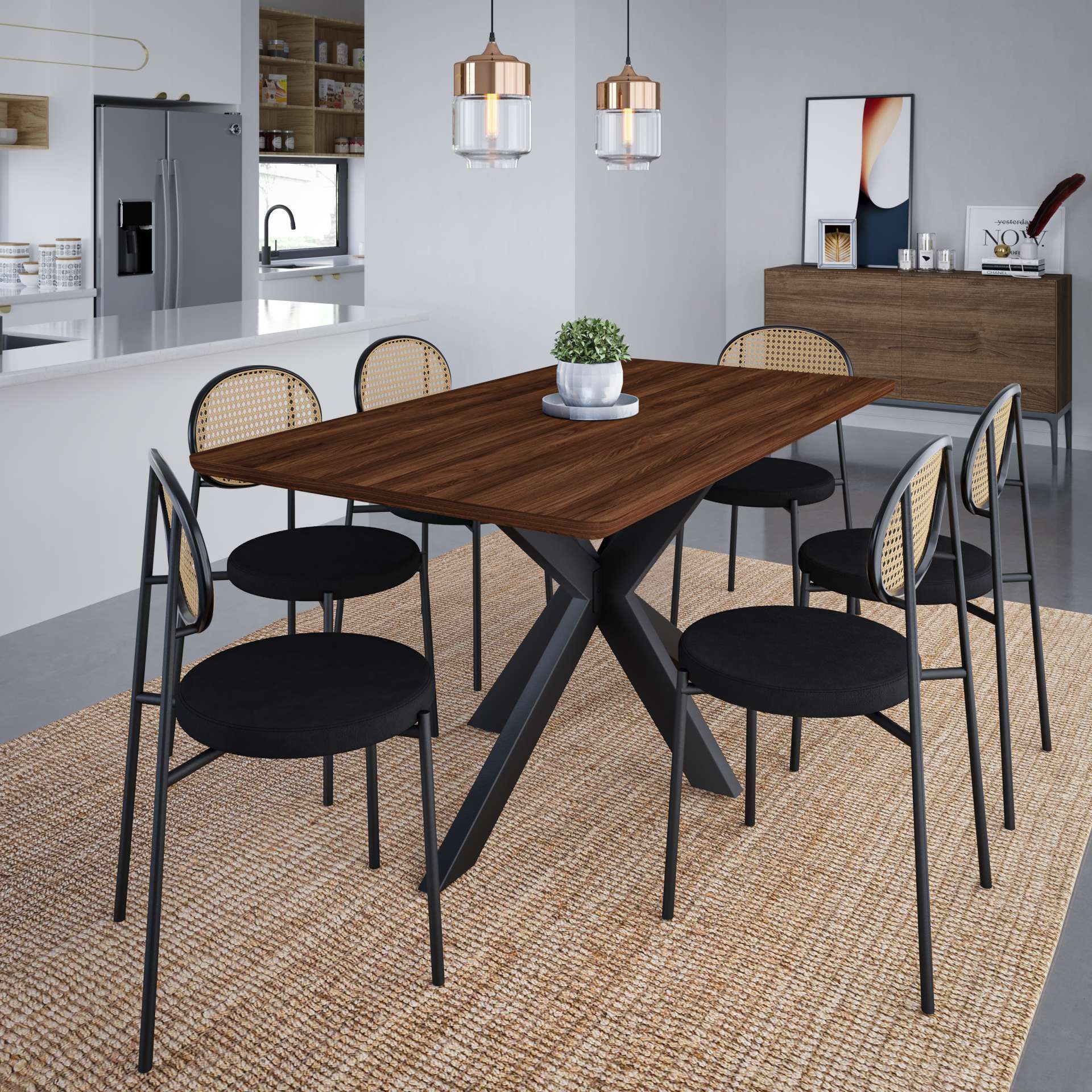 LeisureMod Euston Modern Wicker Dining Chair with Velvet Round Seat - Image 12
