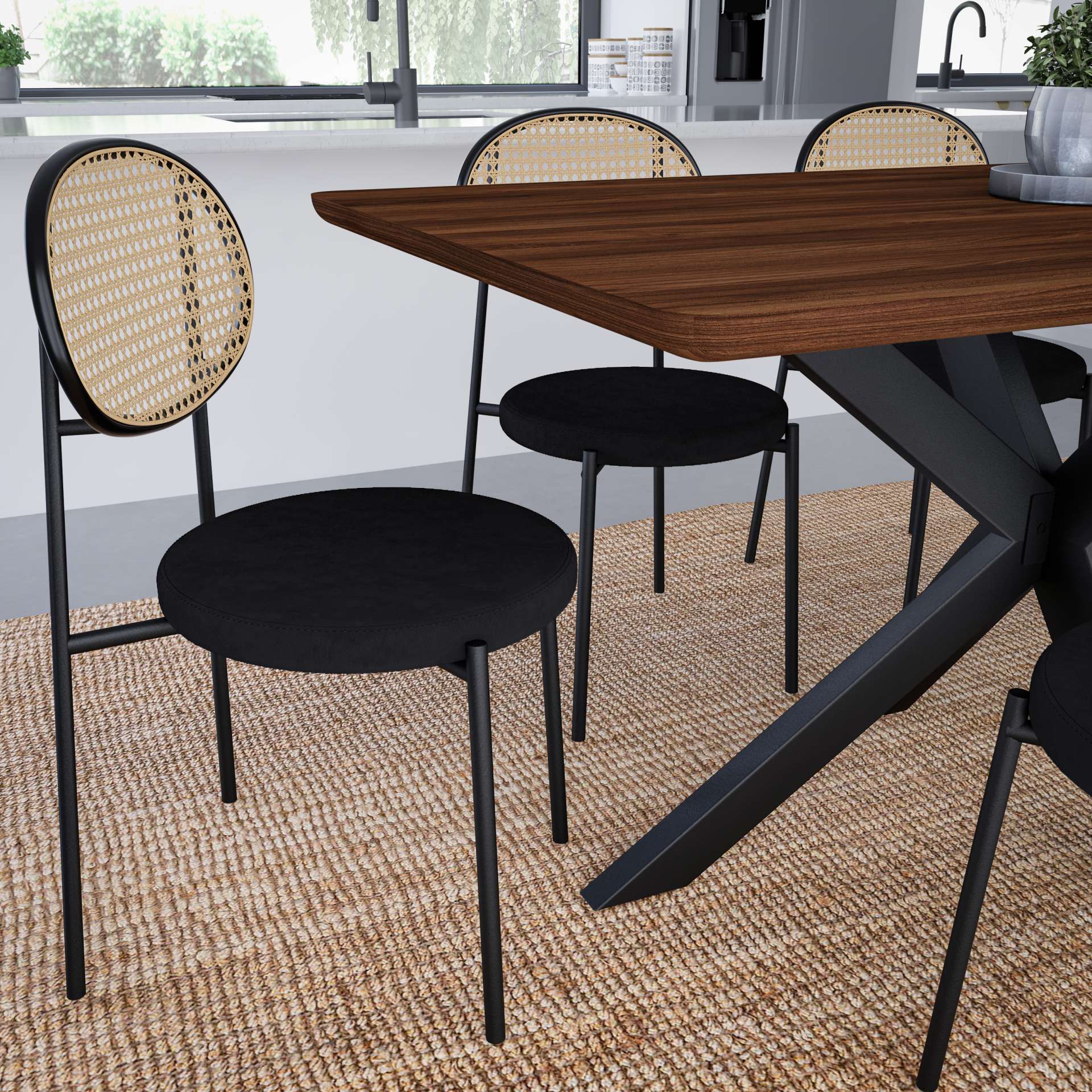 LeisureMod Euston Modern Wicker Dining Chair with Velvet Round Seat - Image 13