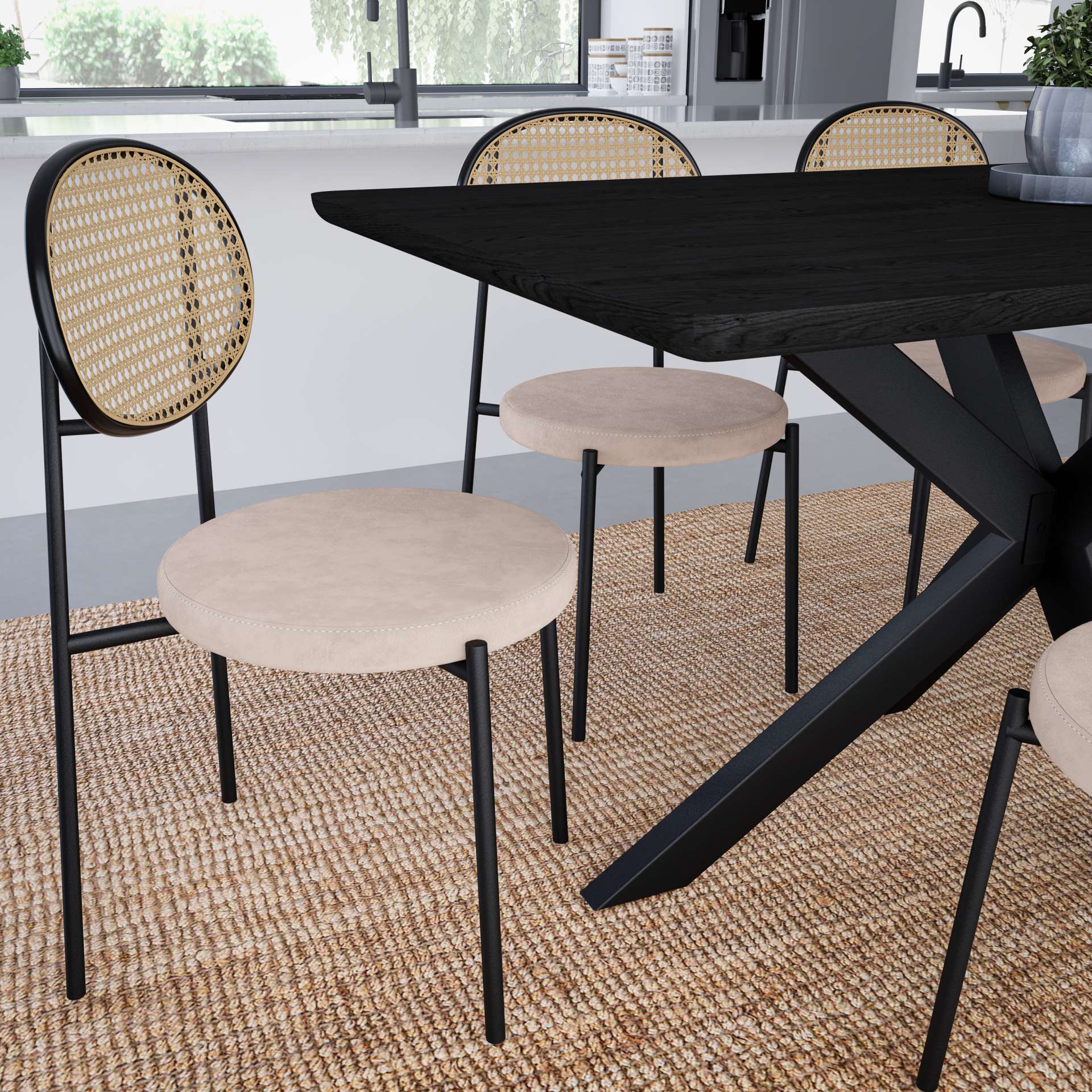 LeisureMod Euston Modern Wicker Dining Chair with Velvet Round Seat - Image 2