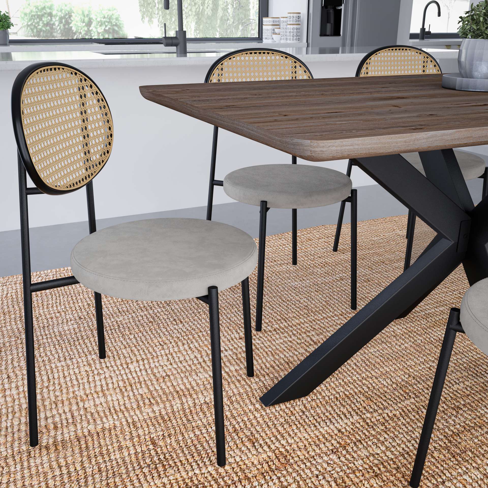 LeisureMod Euston Modern Wicker Dining Chair with Velvet Round Seat - Image 22