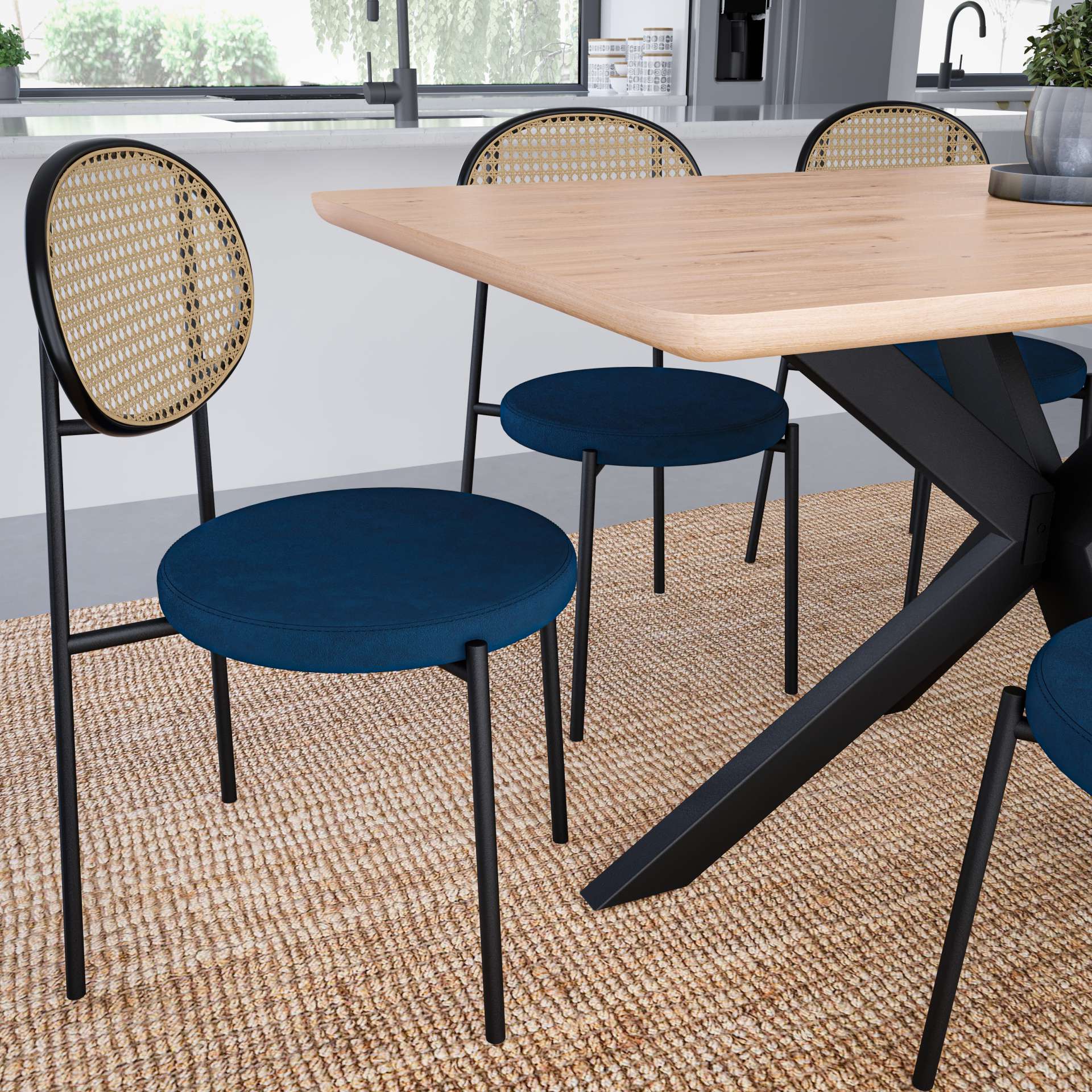 LeisureMod Euston Modern Wicker Dining Chair with Velvet Round Seat - Image 33