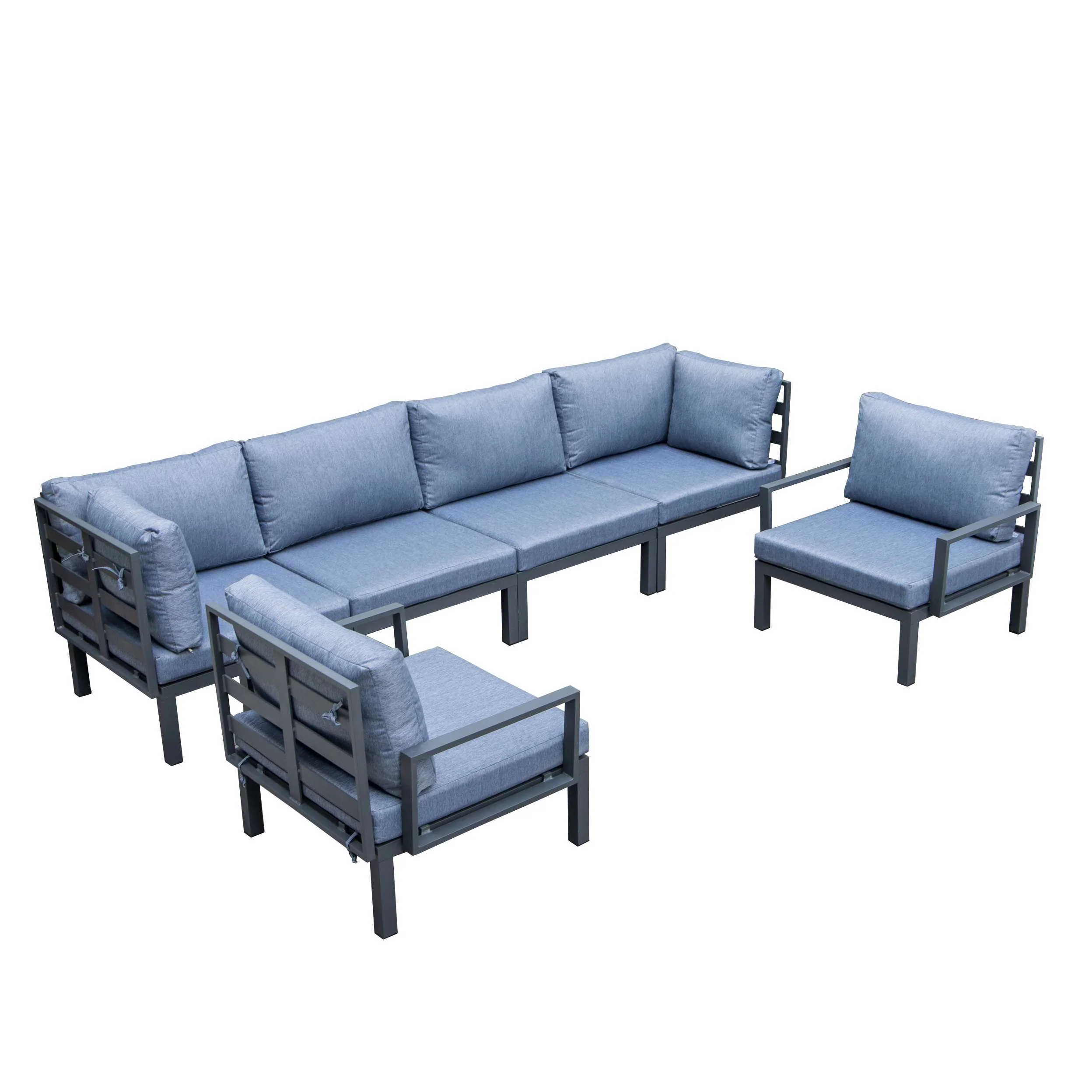 LeisureMod Hamilton 6-Piece Aluminum Patio Conversation Set With Cushions - Image 19