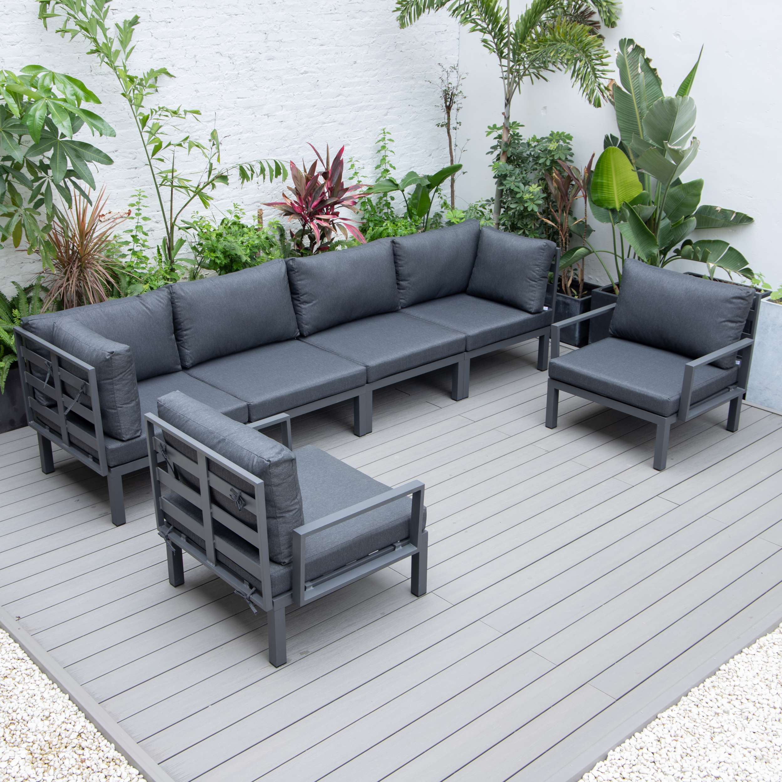 LeisureMod Hamilton 6-Piece Aluminum Patio Conversation Set With Cushions - Image 2