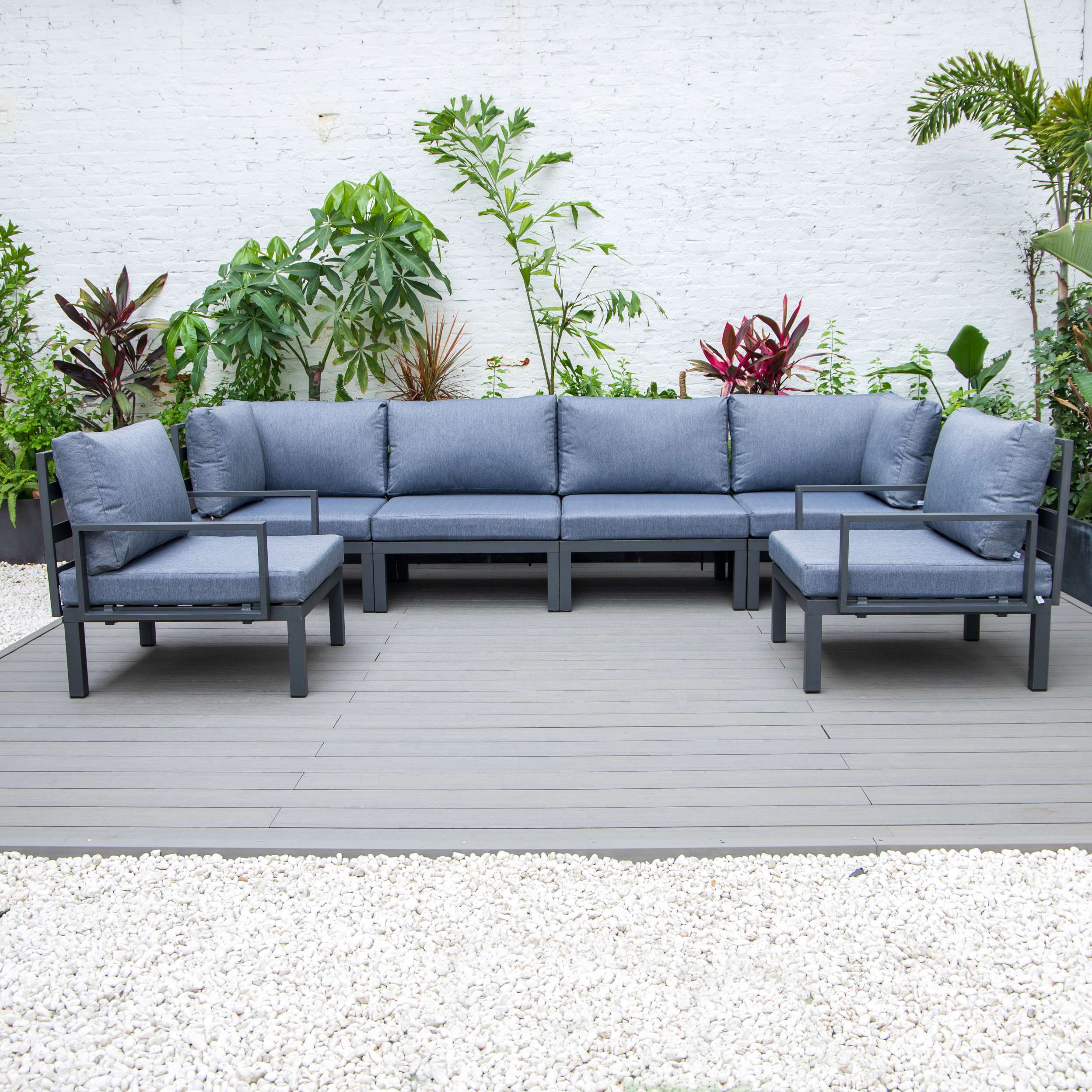 LeisureMod Hamilton 6-Piece Aluminum Patio Conversation Set With Cushions - Image 20