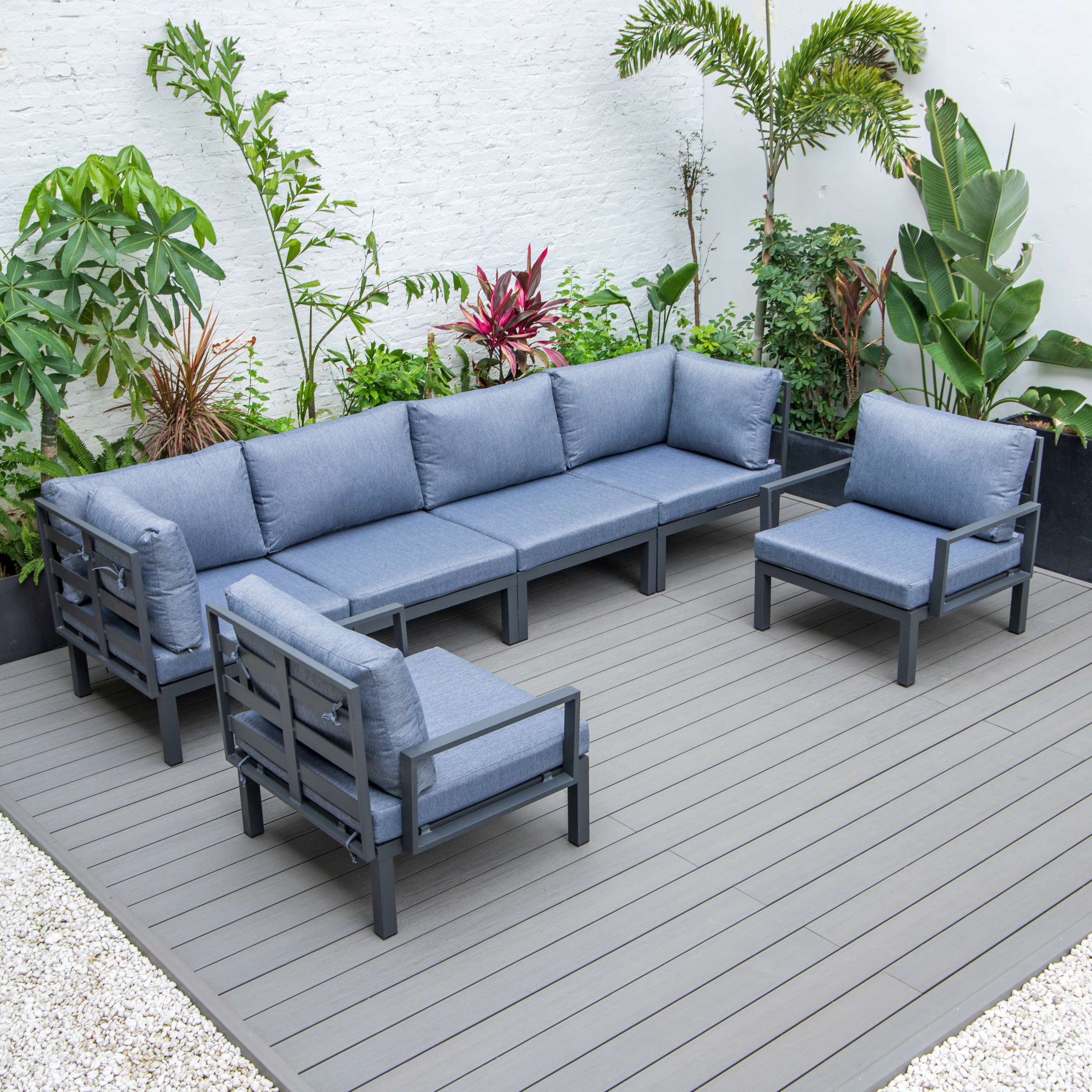 LeisureMod Hamilton 6-Piece Aluminum Patio Conversation Set With Cushions - Image 21