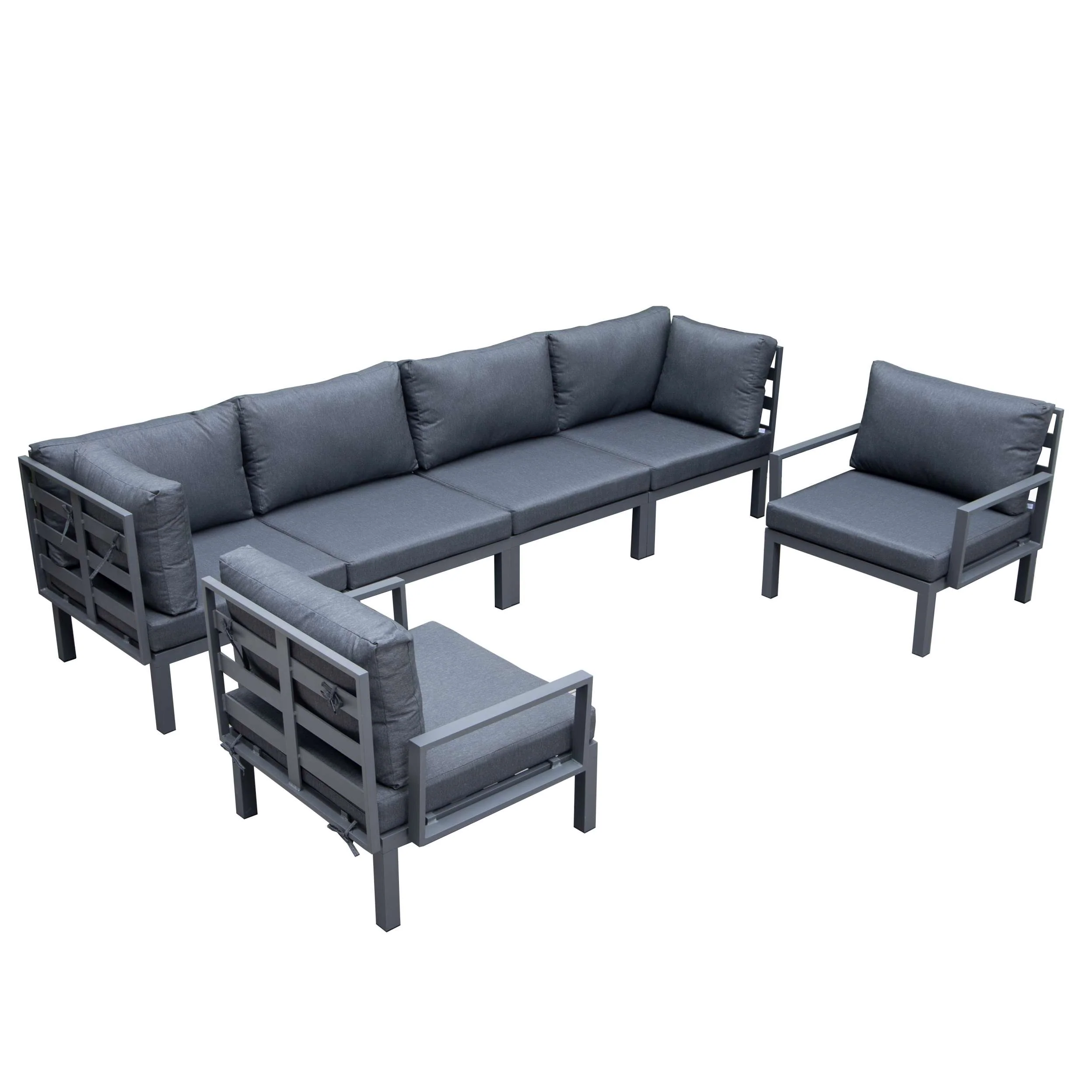 LeisureMod Hamilton 6-Piece Aluminum Patio Conversation Set With Cushions - Image 3