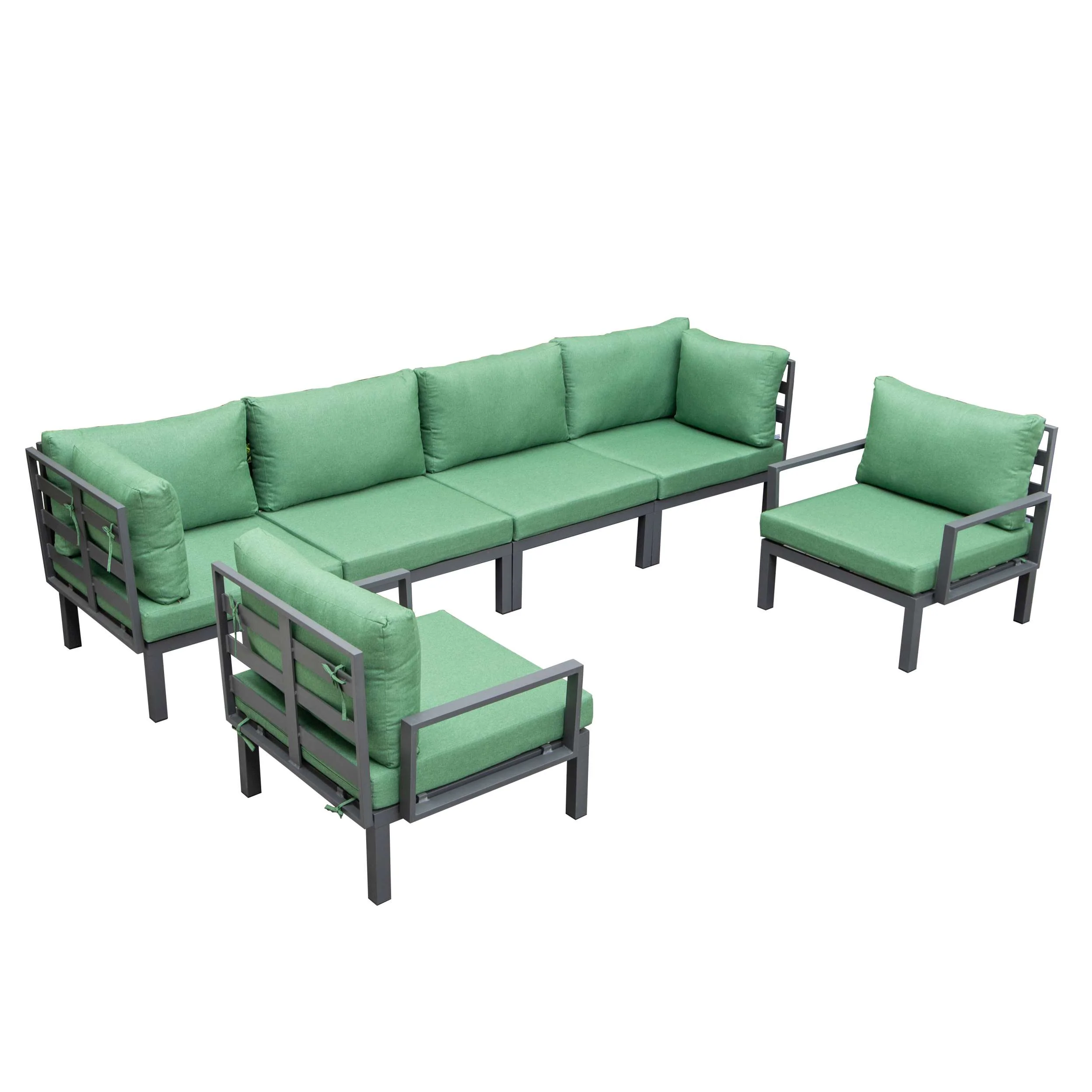 LeisureMod Hamilton 6-Piece Aluminum Patio Conversation Set With Cushions - Image 36