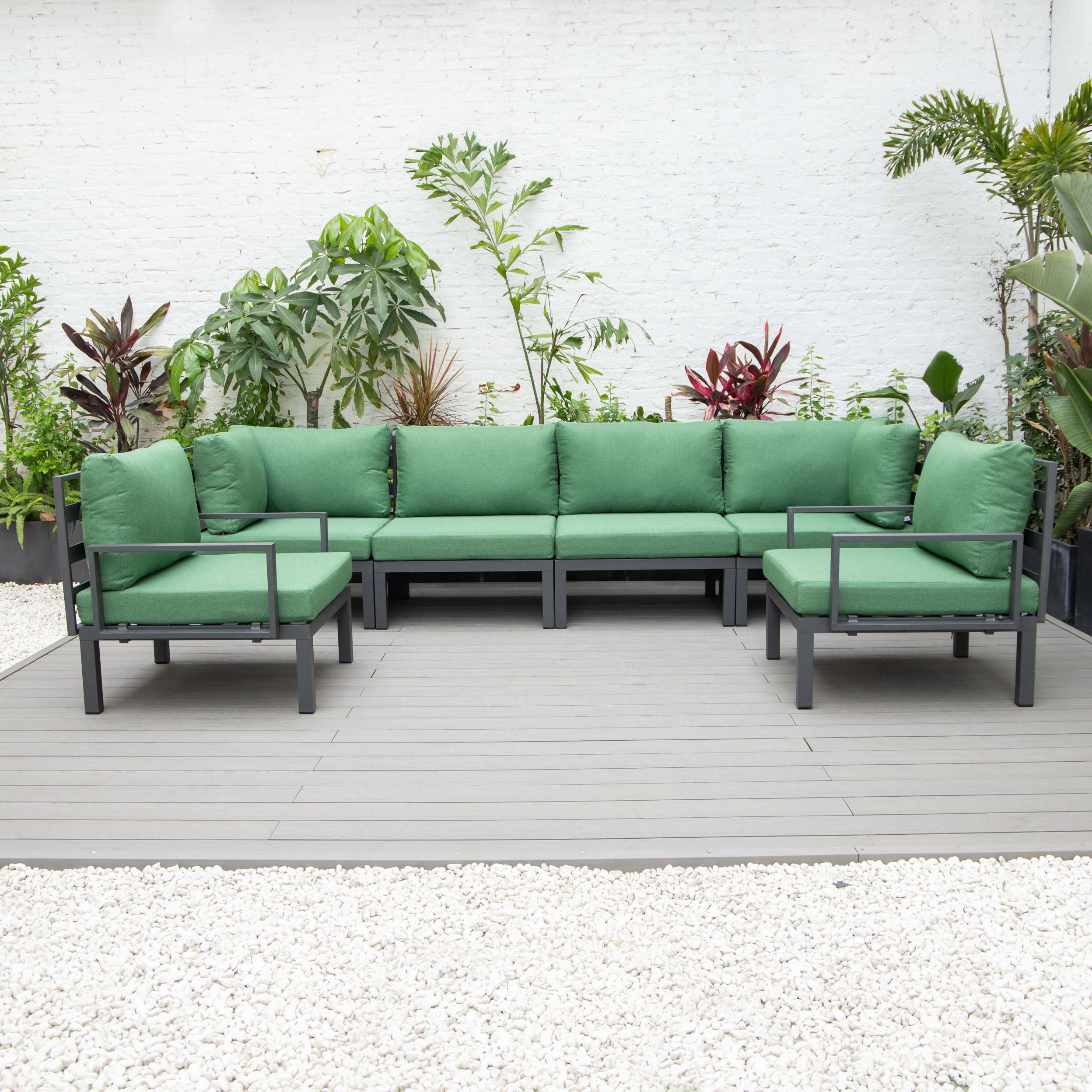 LeisureMod Hamilton 6-Piece Aluminum Patio Conversation Set With Cushions - Image 37