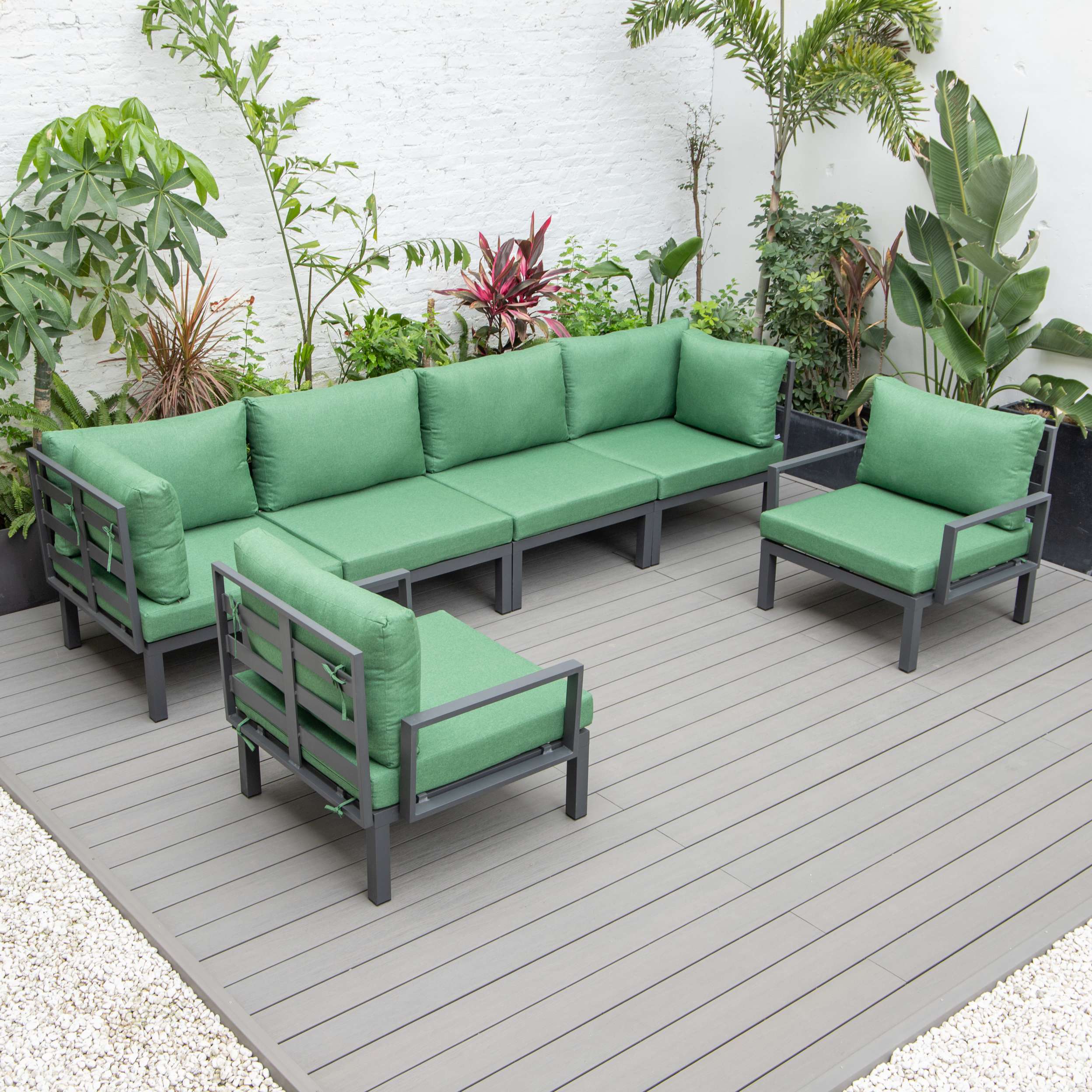 LeisureMod Hamilton 6-Piece Aluminum Patio Conversation Set With Cushions - Image 38