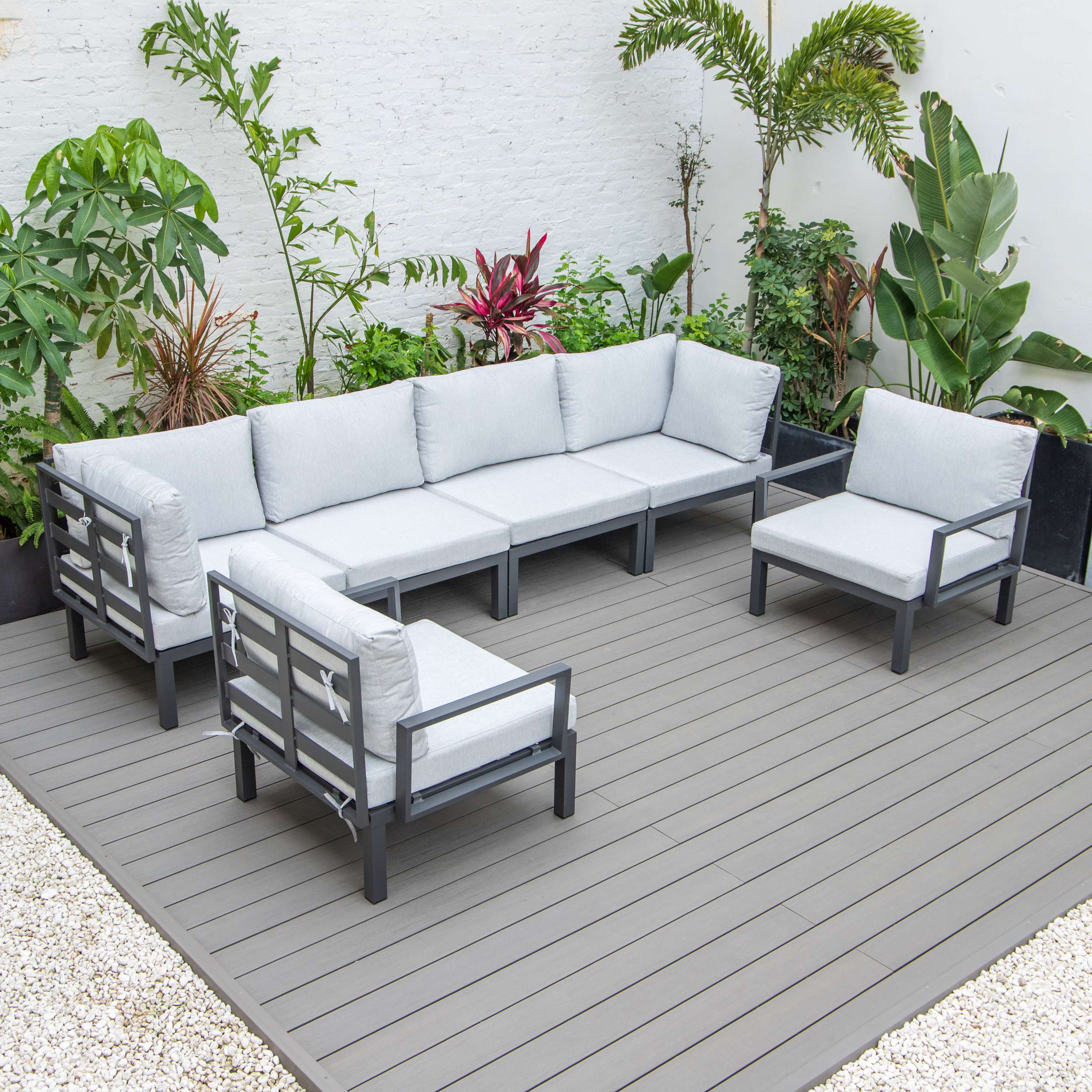 LeisureMod Hamilton 6-Piece Aluminum Patio Conversation Set With Cushions - Image 54