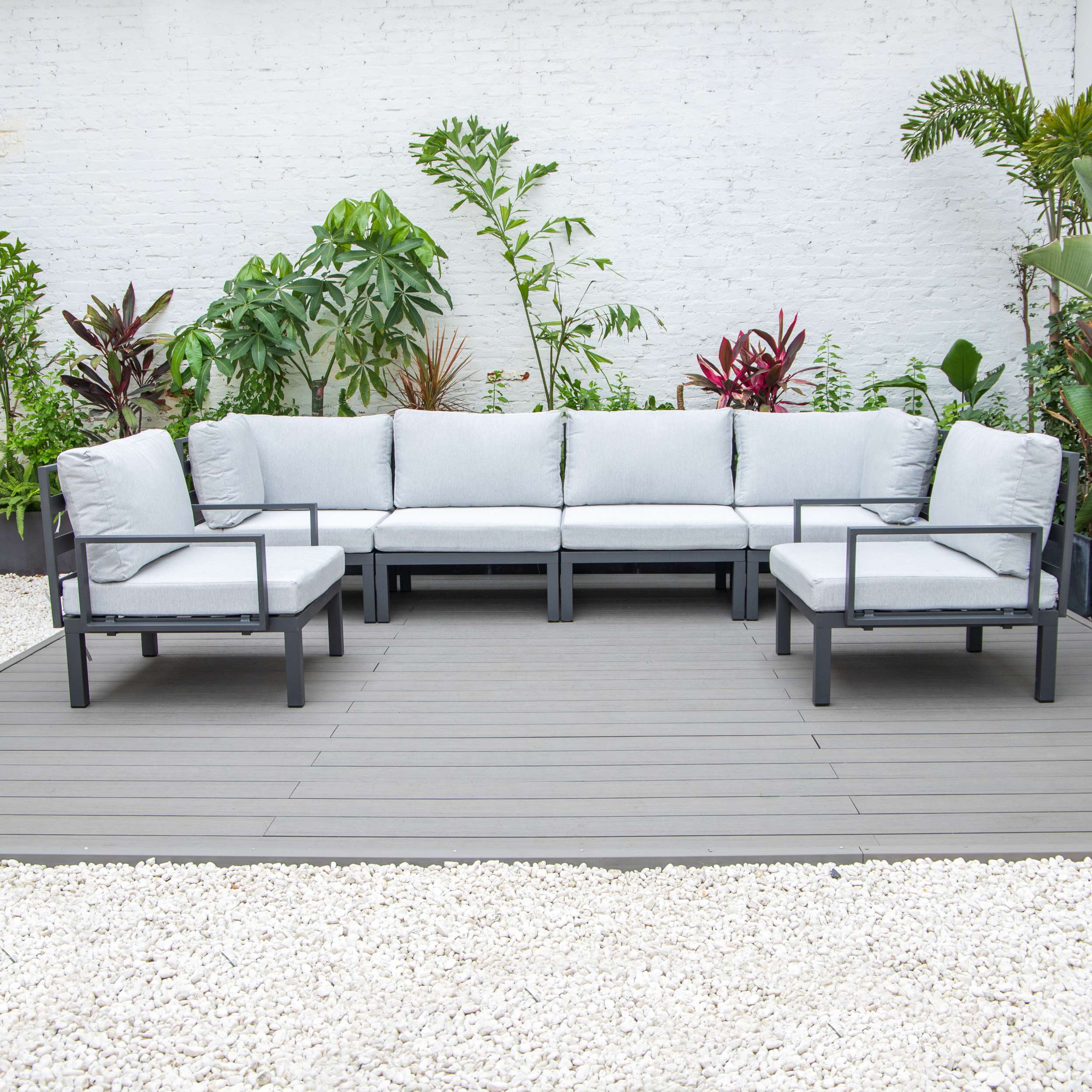 LeisureMod Hamilton 6-Piece Aluminum Patio Conversation Set With Cushions - Image 55