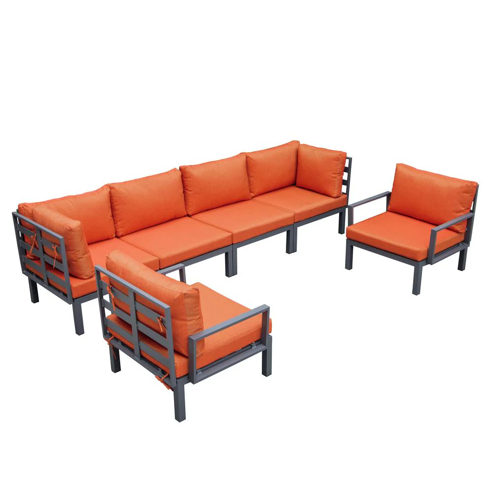 LeisureMod Hamilton 6-Piece Aluminum Patio Conversation Set With Cushions - Image 69