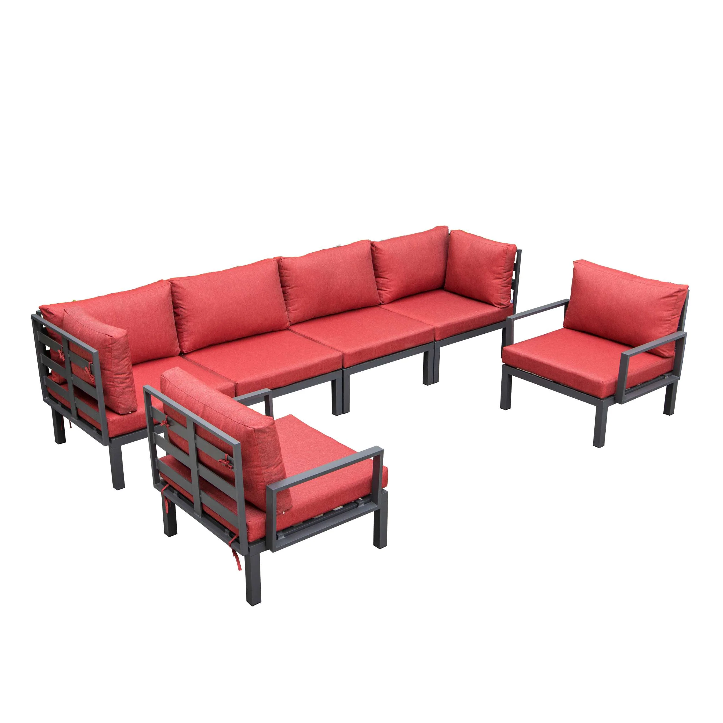 LeisureMod Hamilton 6-Piece Aluminum Patio Conversation Set With Cushions - Image 77