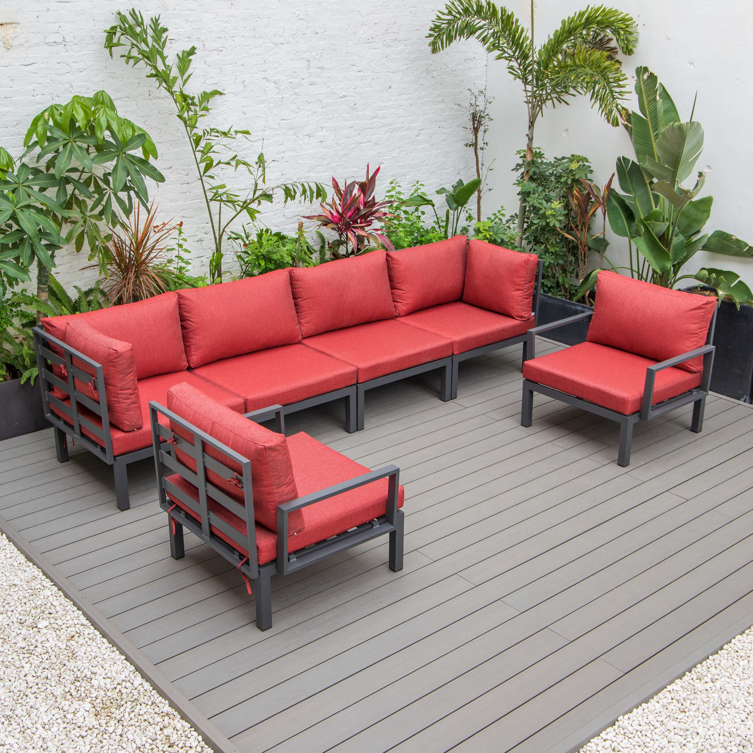 LeisureMod Hamilton 6-Piece Aluminum Patio Conversation Set With Cushions - Image 78