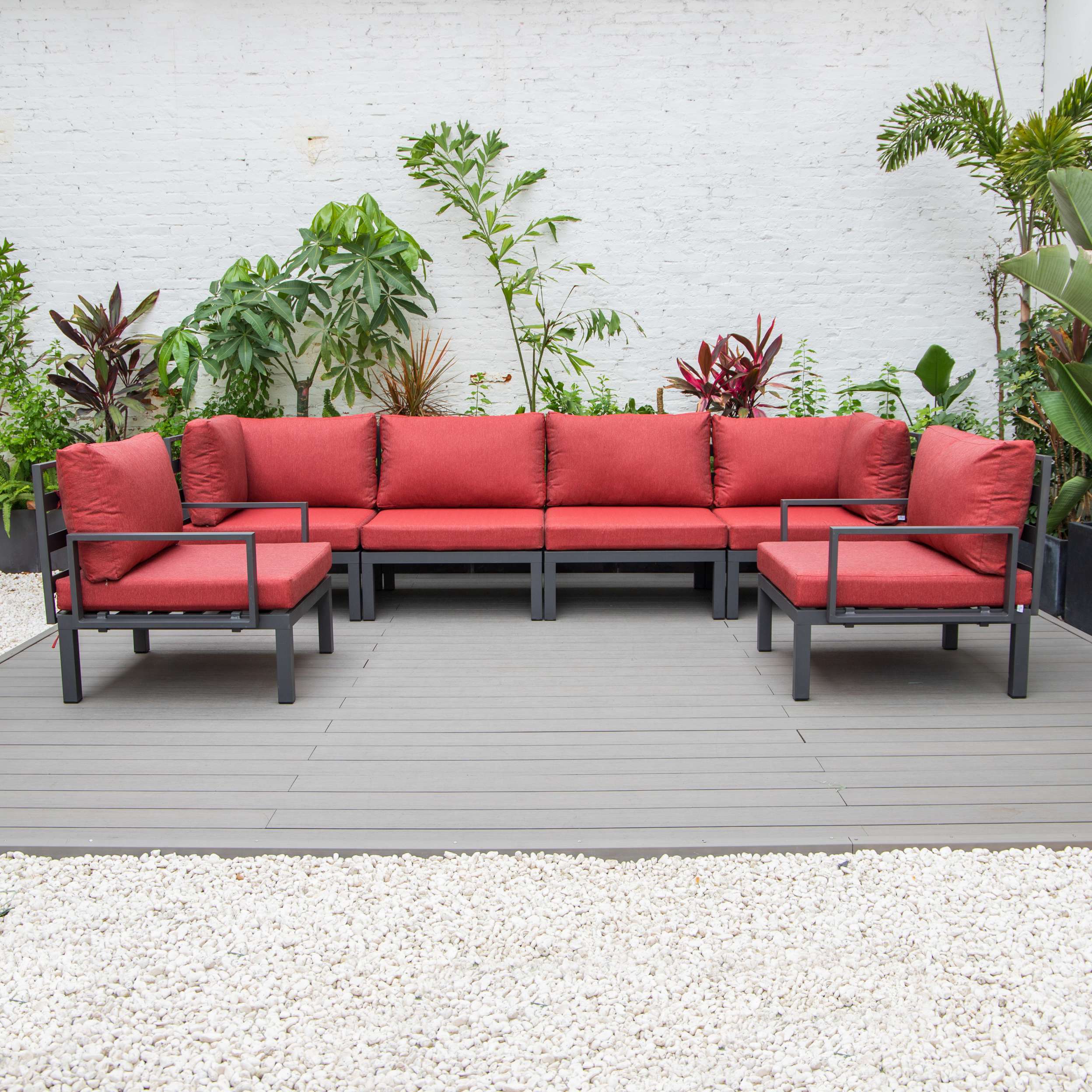 LeisureMod Hamilton 6-Piece Aluminum Patio Conversation Set With Cushions - Image 79