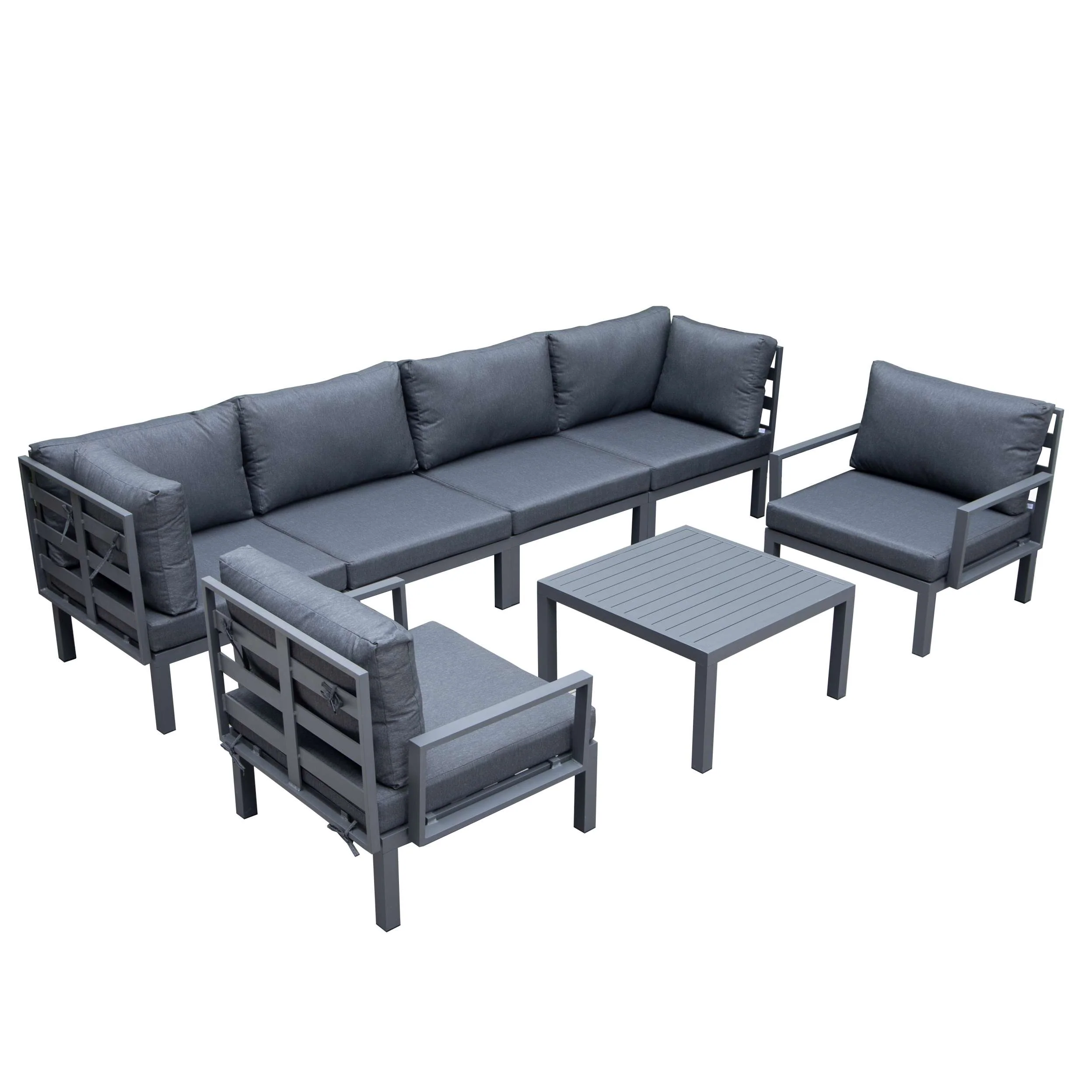 LeisureMod Hamilton 7-Piece Aluminum Patio Conversation Set With Coffee Table And Cushions - Image 2