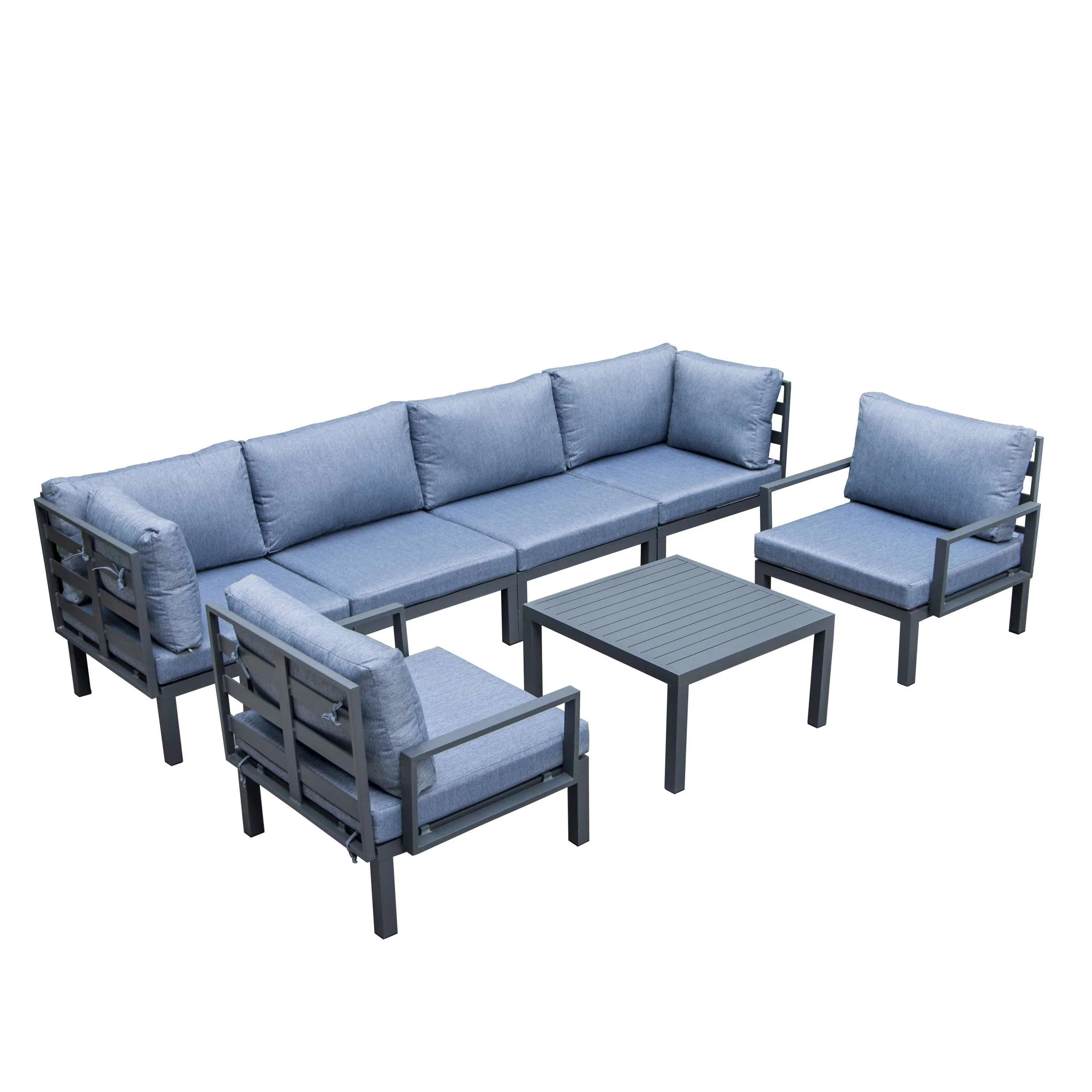 LeisureMod Hamilton 7-Piece Aluminum Patio Conversation Set With Coffee Table And Cushions - Image 22
