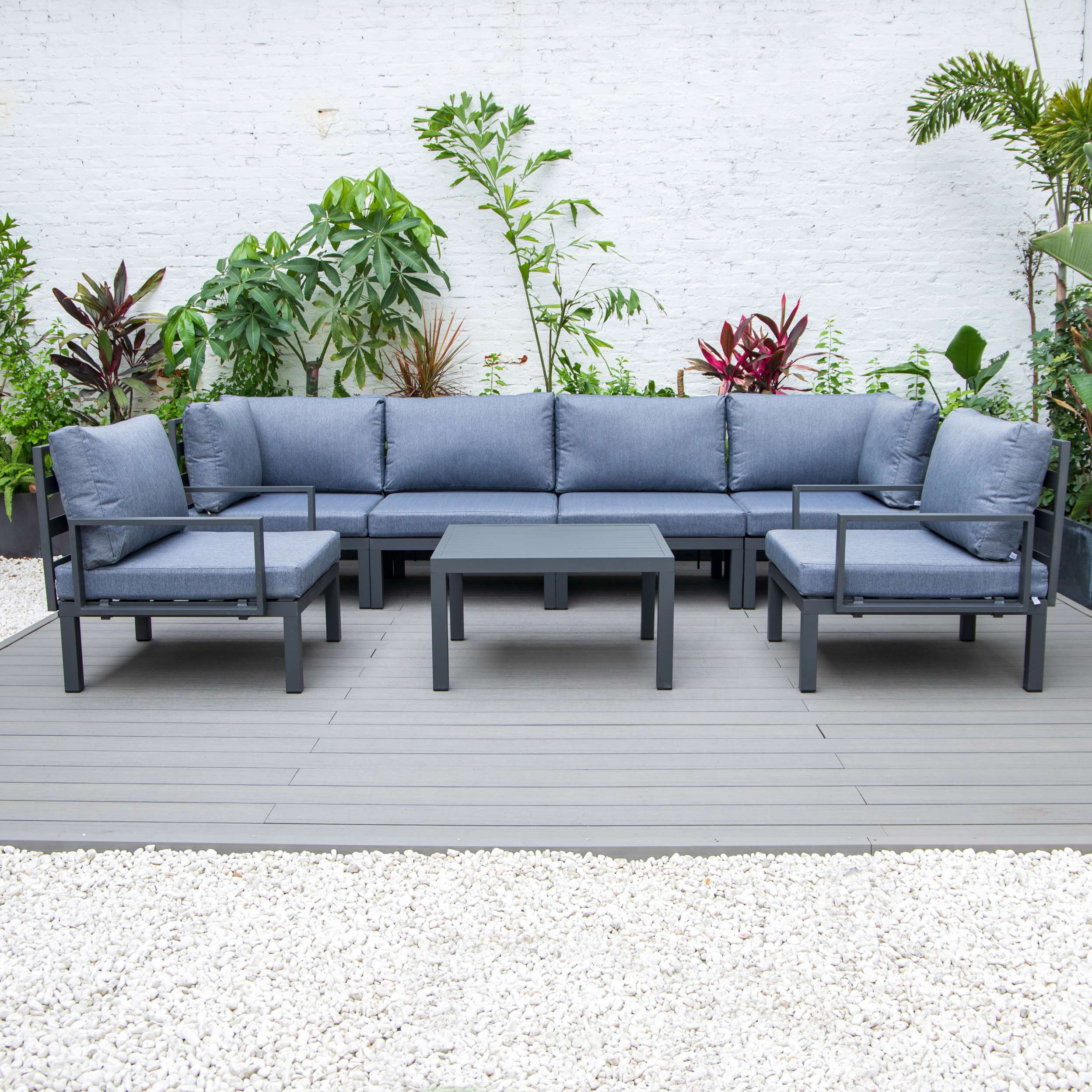 LeisureMod Hamilton 7-Piece Aluminum Patio Conversation Set With Coffee Table And Cushions - Image 23
