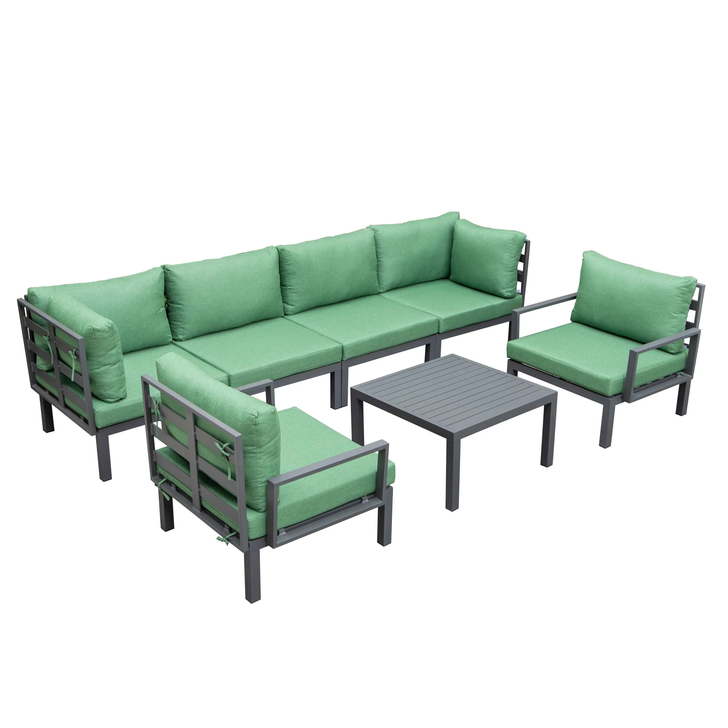 LeisureMod Hamilton 7-Piece Aluminum Patio Conversation Set With Coffee Table And Cushions - Image 42