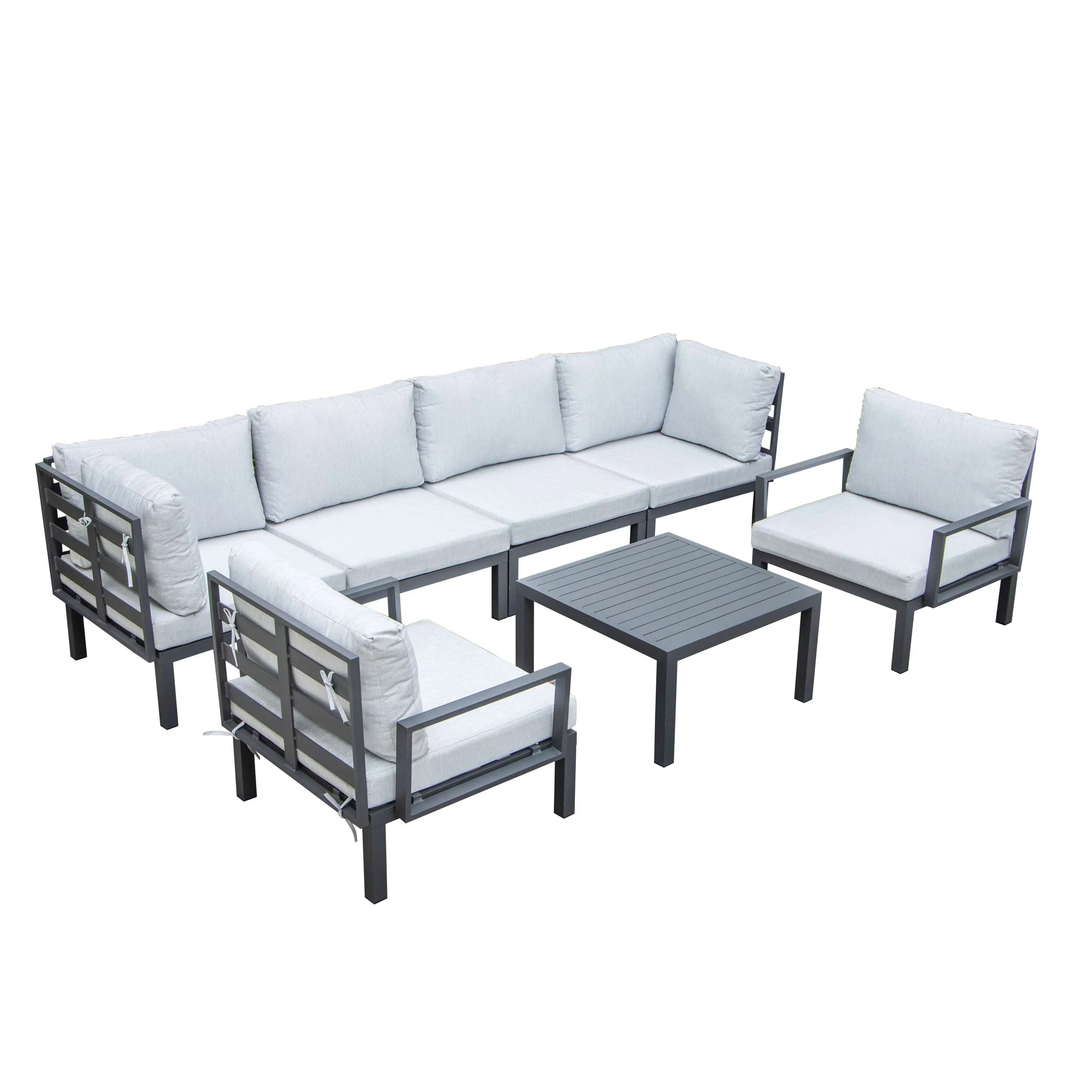 LeisureMod Hamilton 7-Piece Aluminum Patio Conversation Set With Coffee Table And Cushions - Image 62