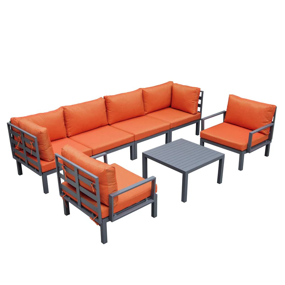 LeisureMod Hamilton 7-Piece Aluminum Patio Conversation Set With Coffee Table And Cushions - Image 81