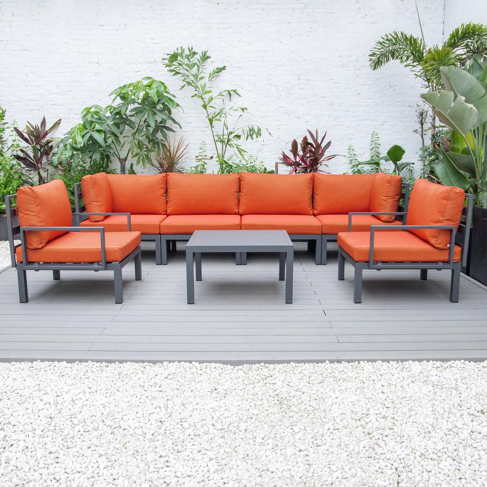 LeisureMod Hamilton 7-Piece Aluminum Patio Conversation Set With Coffee Table And Cushions - Image 82