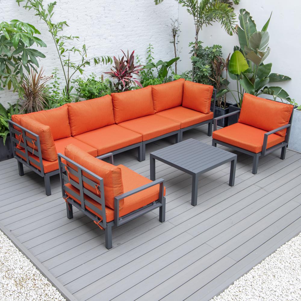 LeisureMod Hamilton 7-Piece Aluminum Patio Conversation Set With Coffee Table And Cushions - Image 83