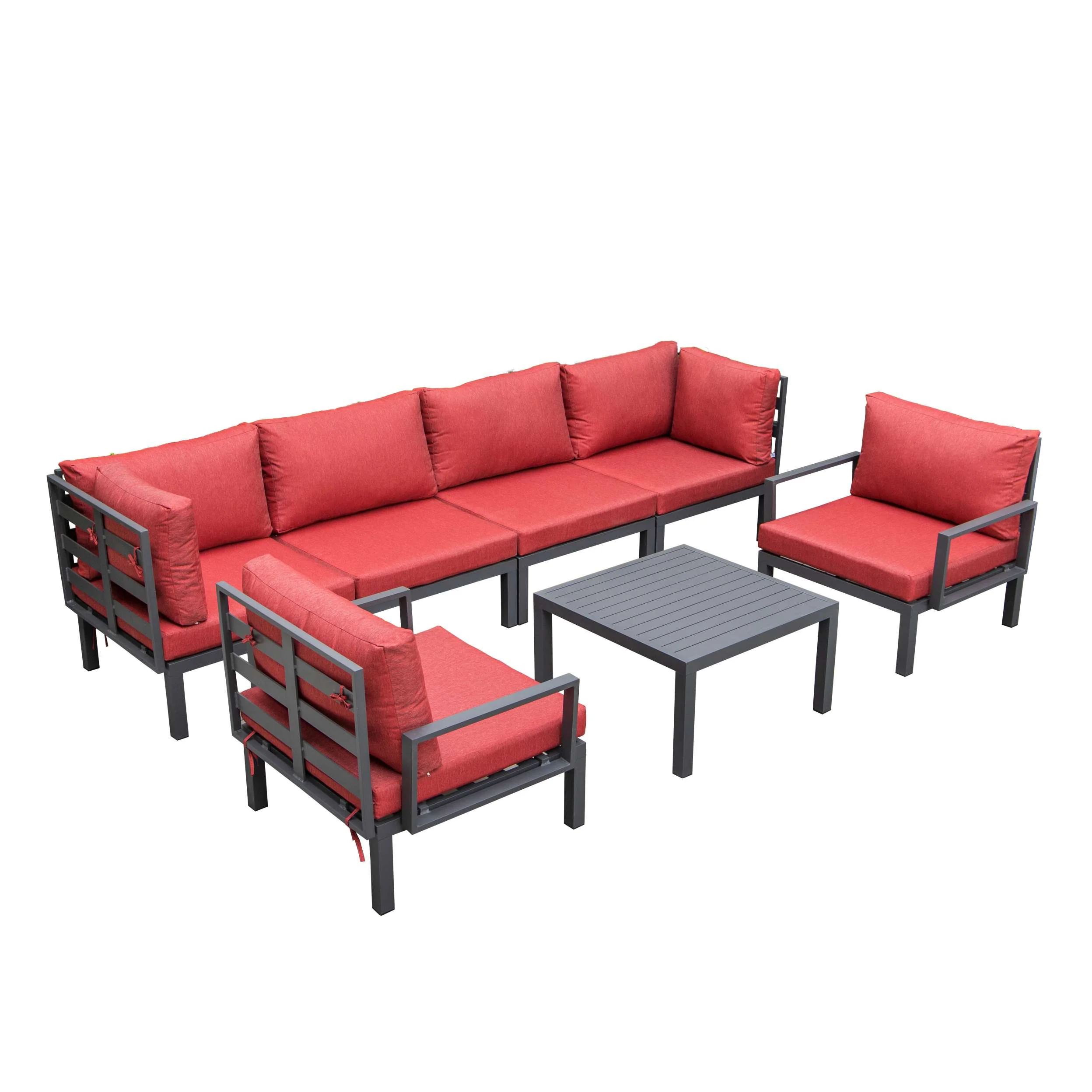LeisureMod Hamilton 7-Piece Aluminum Patio Conversation Set With Coffee Table And Cushions - Image 88