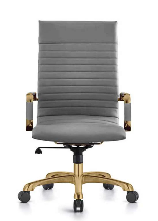 LeisureMod Harris High-Back Leatherette Office Chair With Gold Frame - Image 3