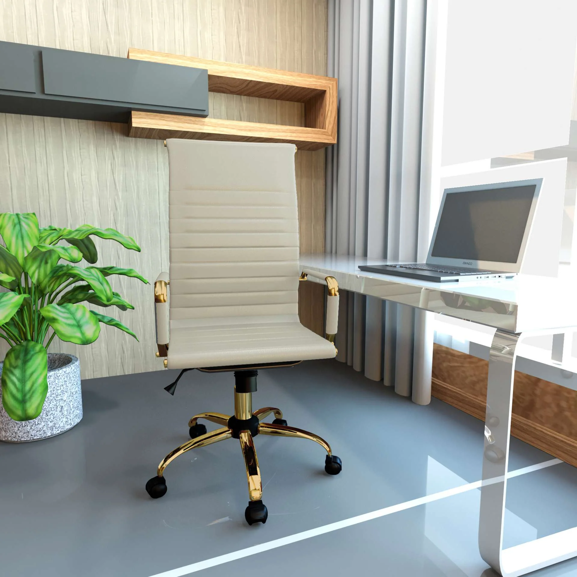 LeisureMod Harris High-Back Leatherette Office Chair With Gold Frame - Image 4