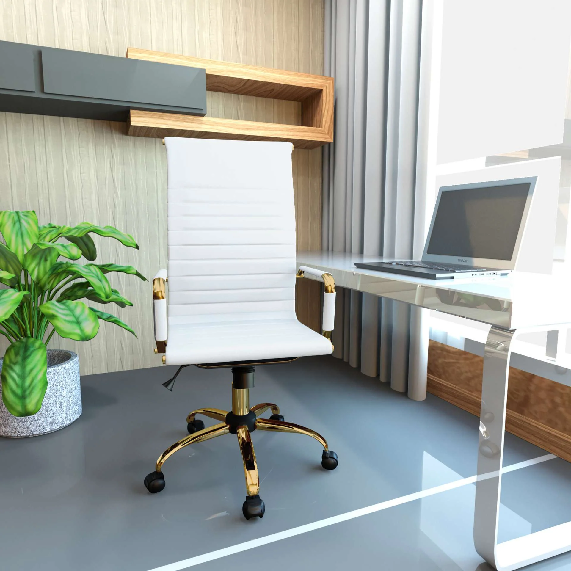 LeisureMod Harris High-Back Leatherette Office Chair With Gold Frame - Image 7