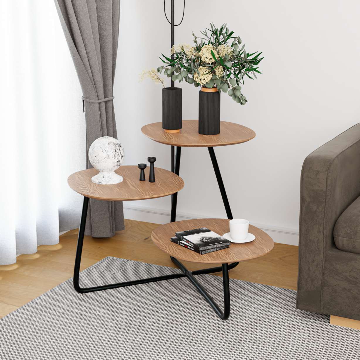 LeisureMod Hazelton Multi-Top End Tables with Manufactured Wood Top and Powder Coated Steel Frame - Image 2