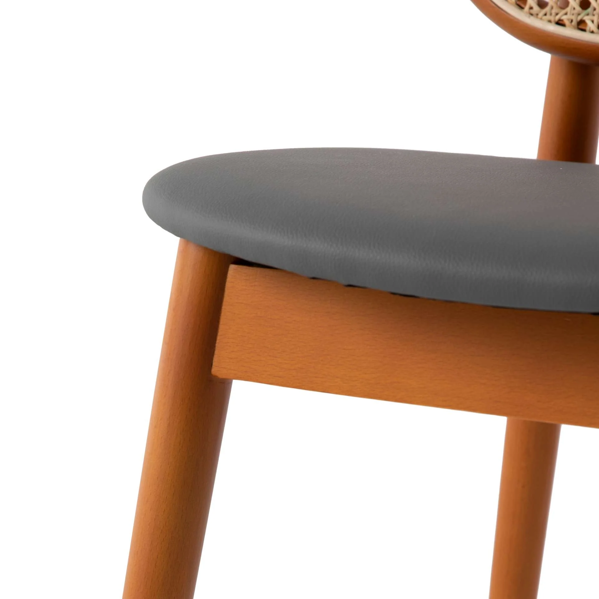 LeisureMod Holbeck Wicker Dining Chair with Upholstered Leather Seat and Beech Wood Legs - Image 19