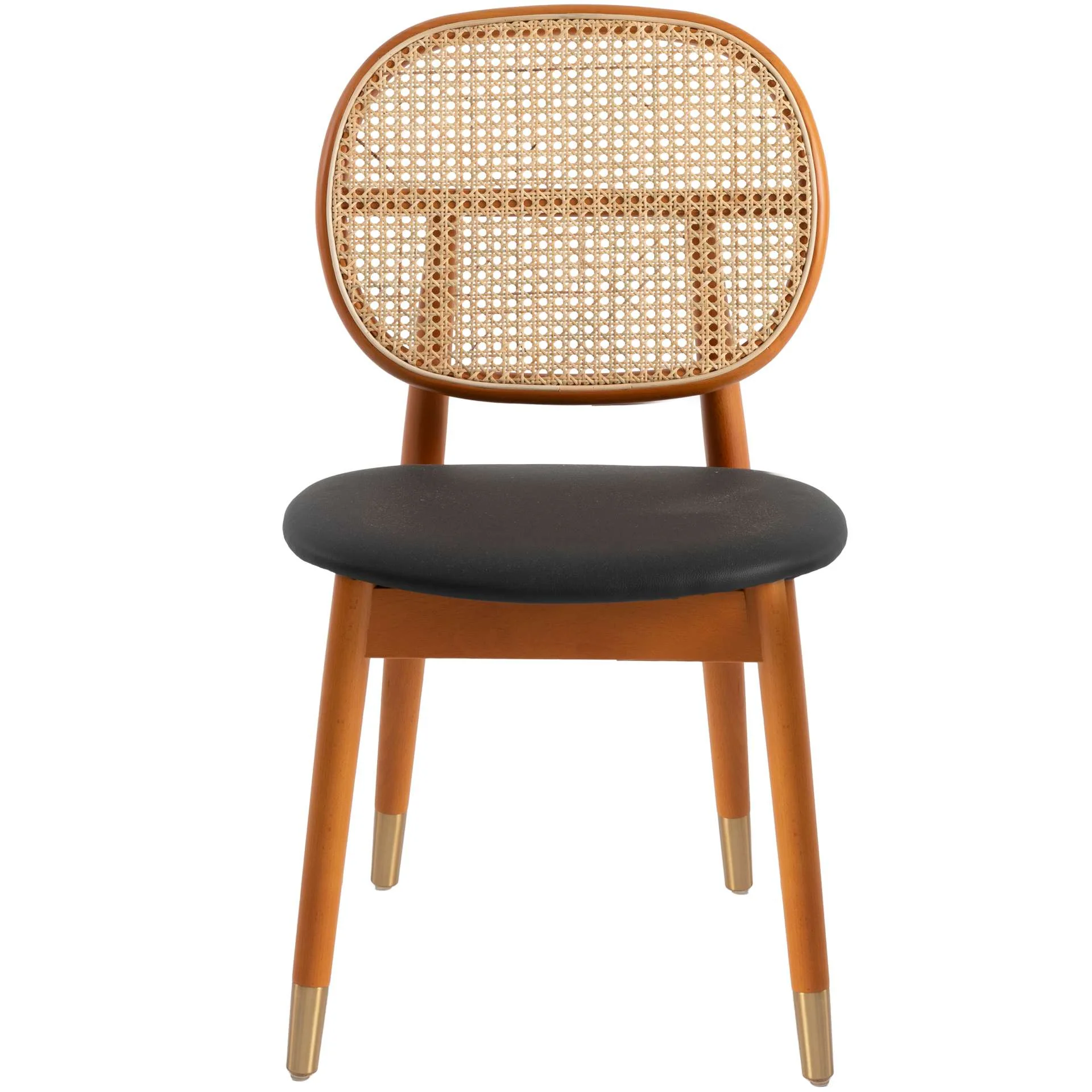 LeisureMod Holbeck Wicker Dining Chair with Upholstered Leather Seat and Beech Wood Legs - Image 3