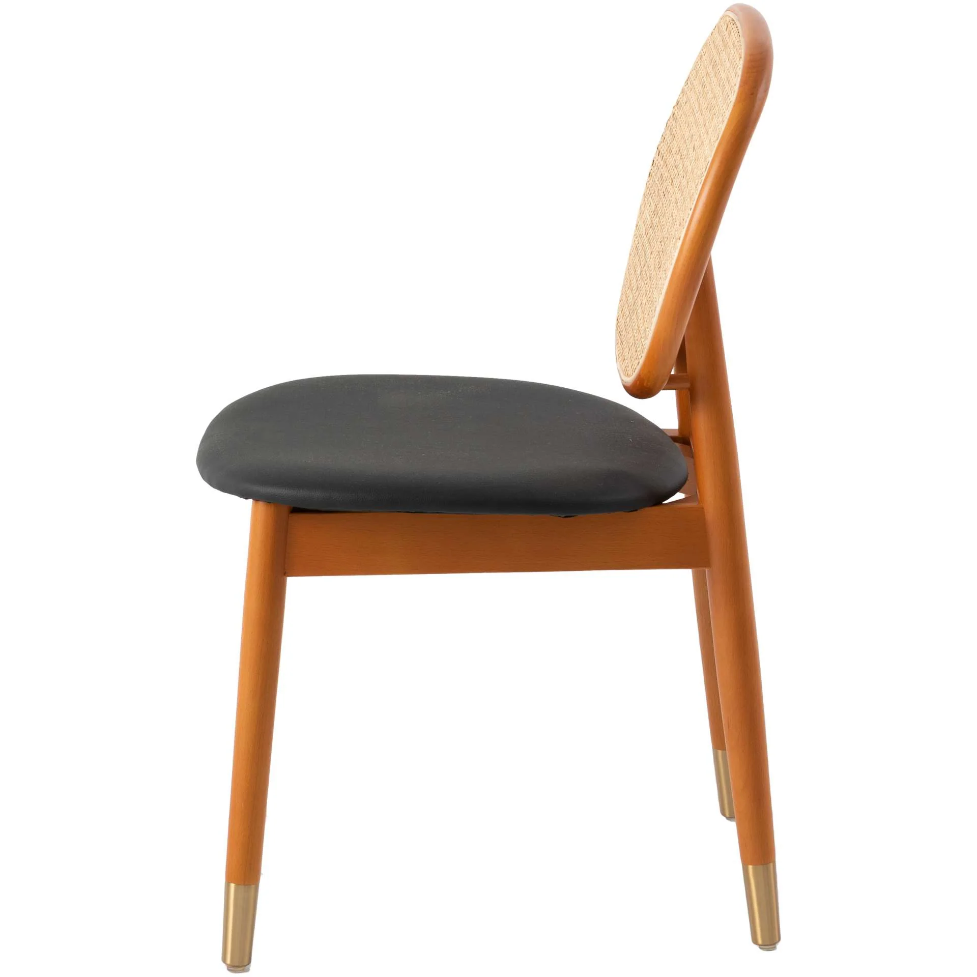 LeisureMod Holbeck Wicker Dining Chair with Upholstered Leather Seat and Beech Wood Legs - Image 4