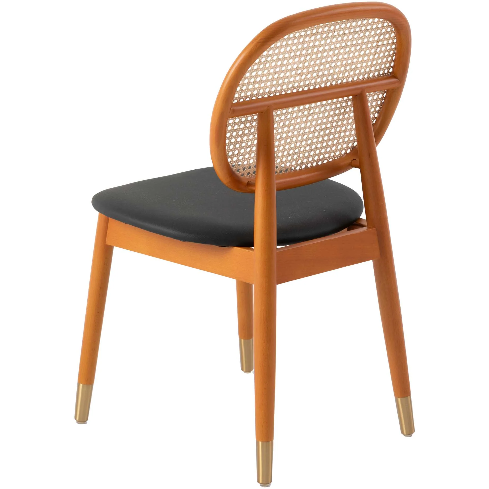 LeisureMod Holbeck Wicker Dining Chair with Upholstered Leather Seat and Beech Wood Legs - Image 5