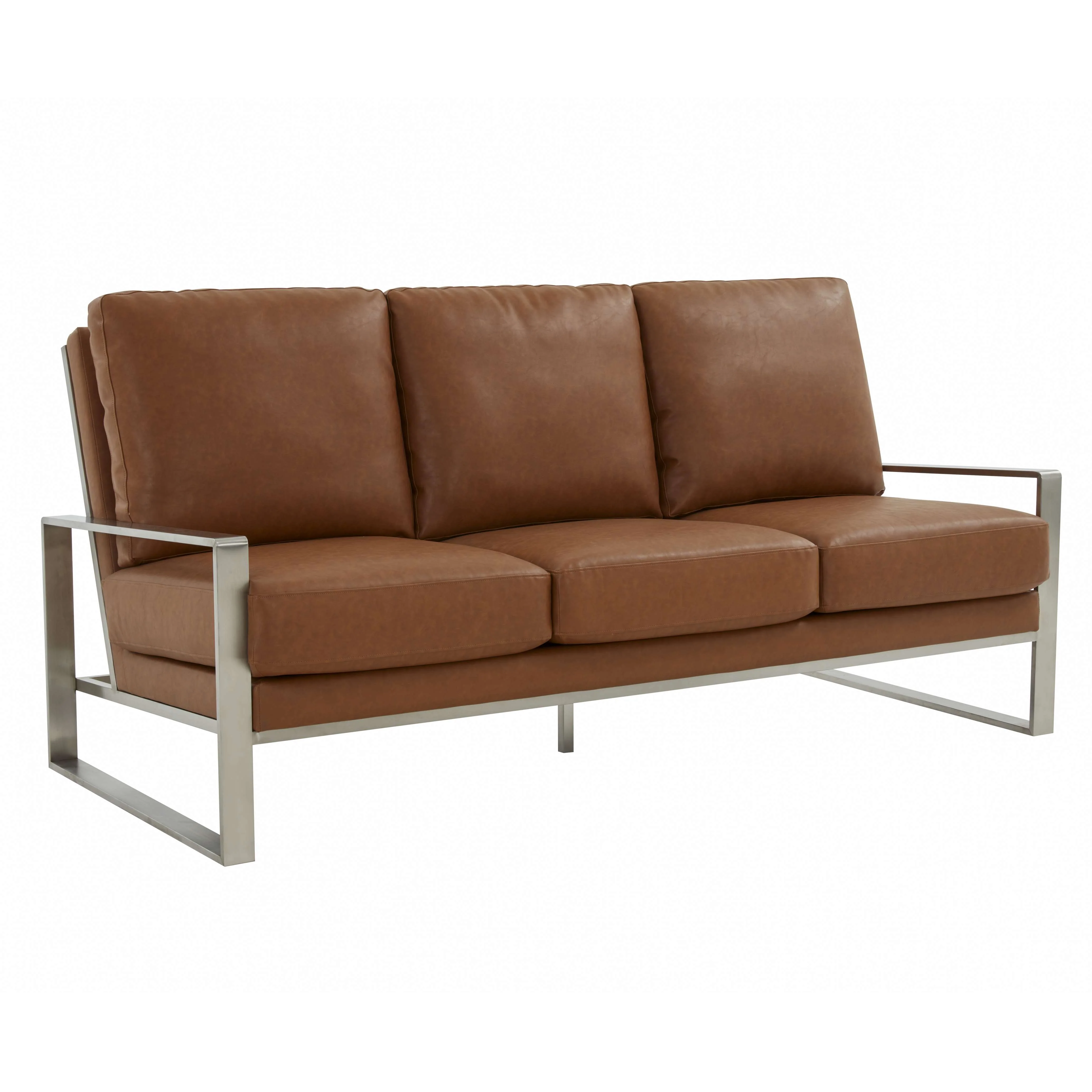LeisureMod Jefferson Contemporary Modern Design Leather Sofa With Silver Frame - Image 10