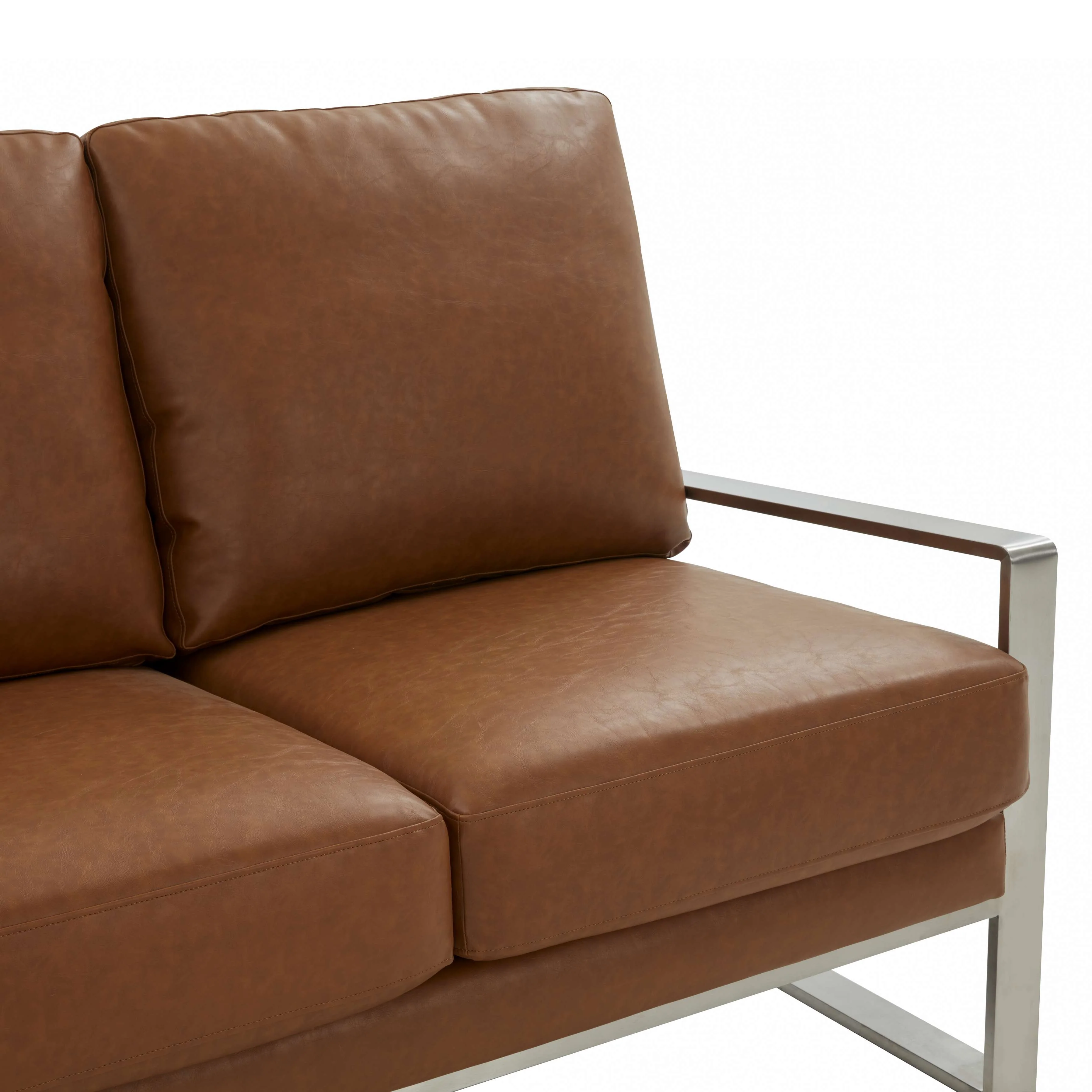 LeisureMod Jefferson Contemporary Modern Design Leather Sofa With Silver Frame - Image 11