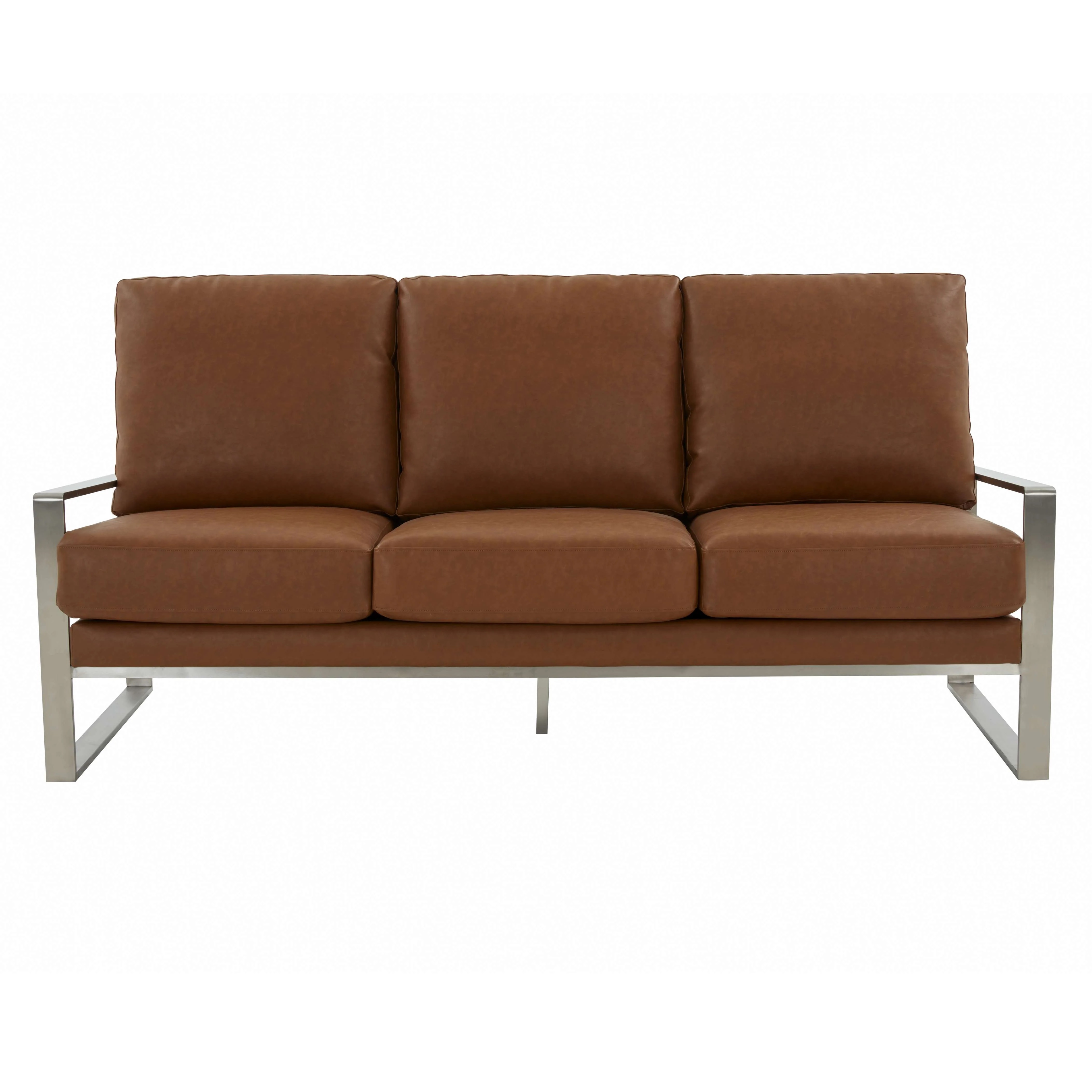 LeisureMod Jefferson Contemporary Modern Design Leather Sofa With Silver Frame - Image 14
