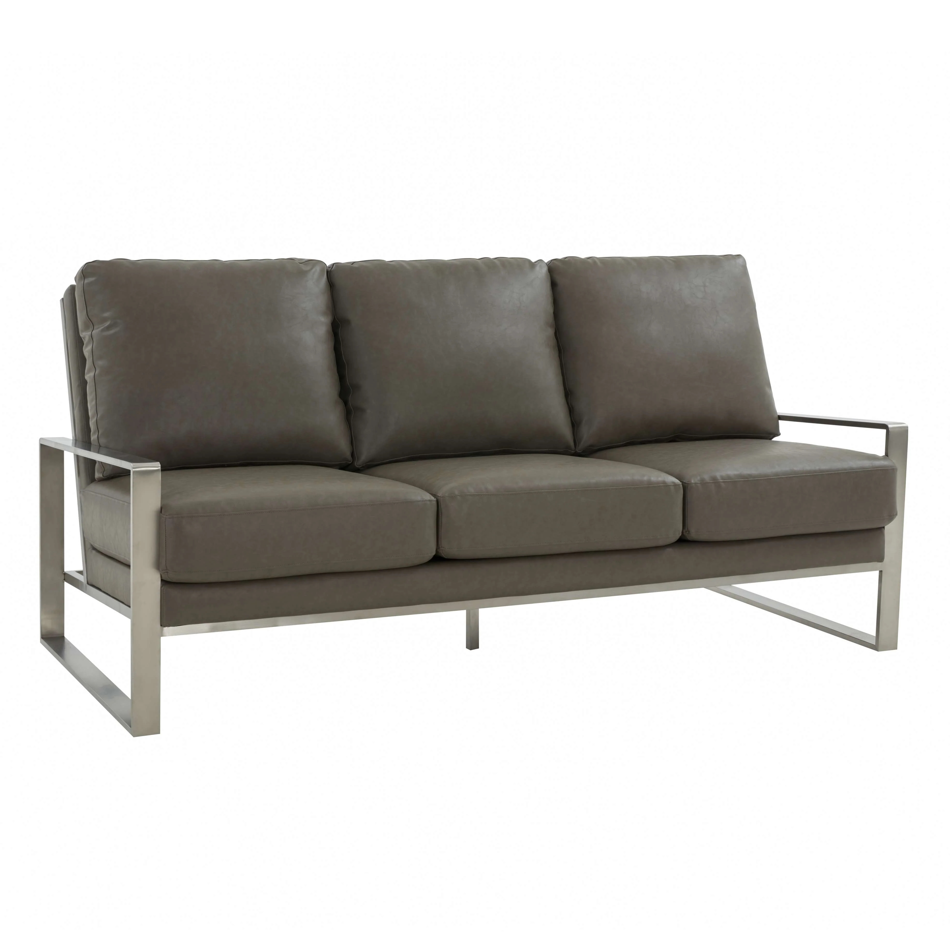 LeisureMod Jefferson Contemporary Modern Design Leather Sofa With Silver Frame - Image 16