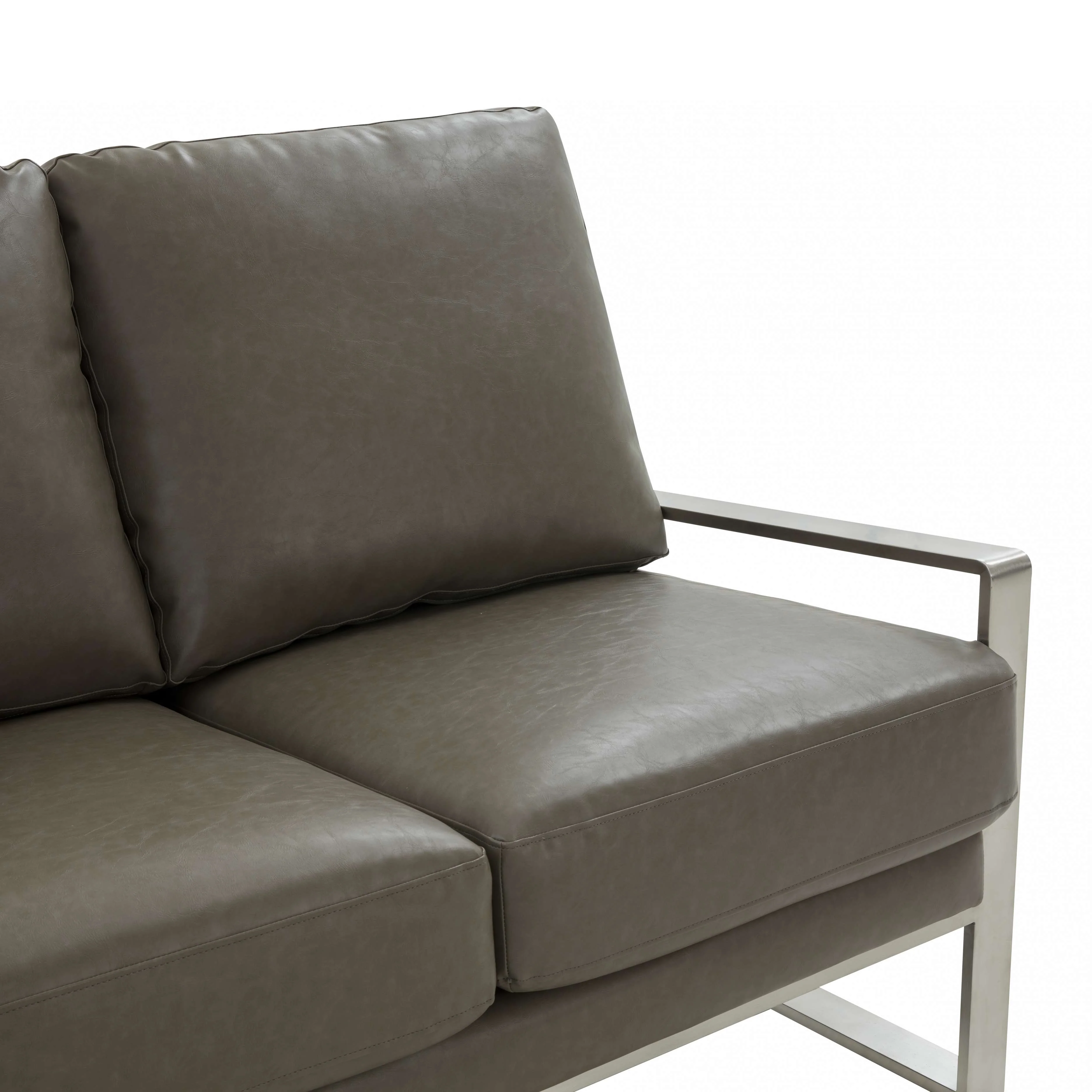 LeisureMod Jefferson Contemporary Modern Design Leather Sofa With Silver Frame - Image 18