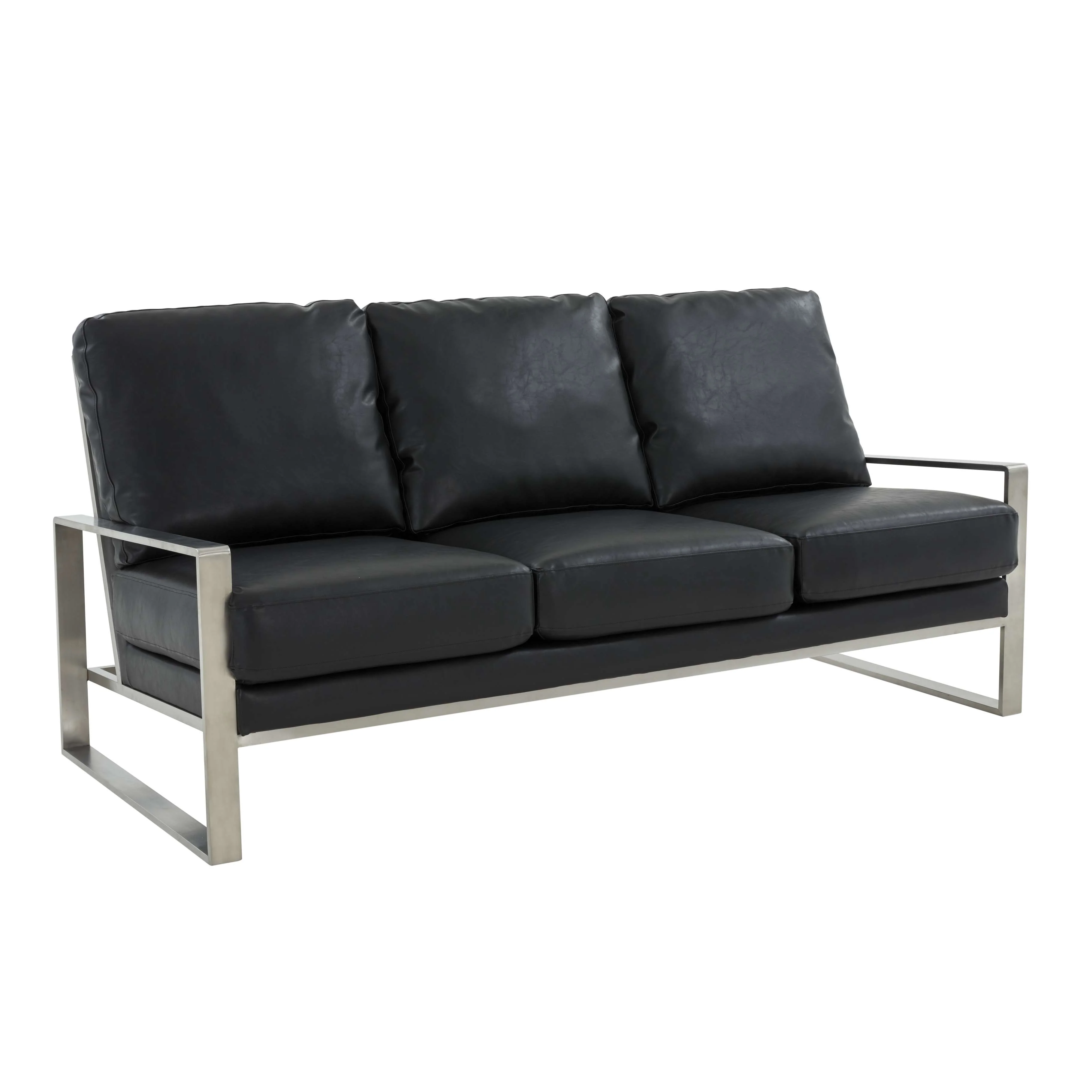 LeisureMod Jefferson Contemporary Modern Design Leather Sofa With Silver Frame - Image 2