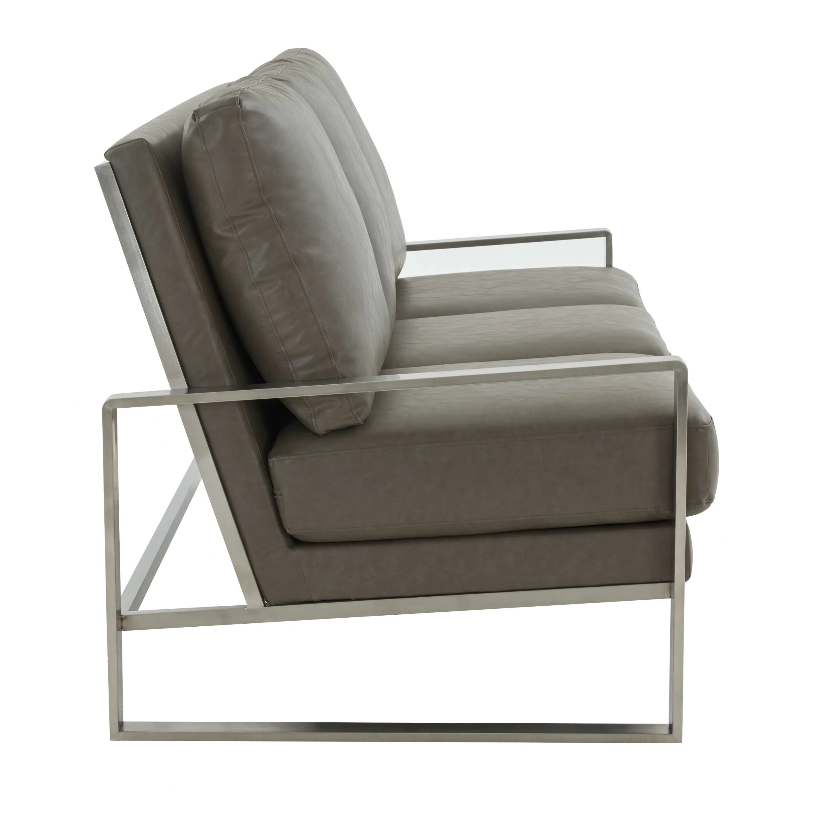 LeisureMod Jefferson Contemporary Modern Design Leather Sofa With Silver Frame - Image 20
